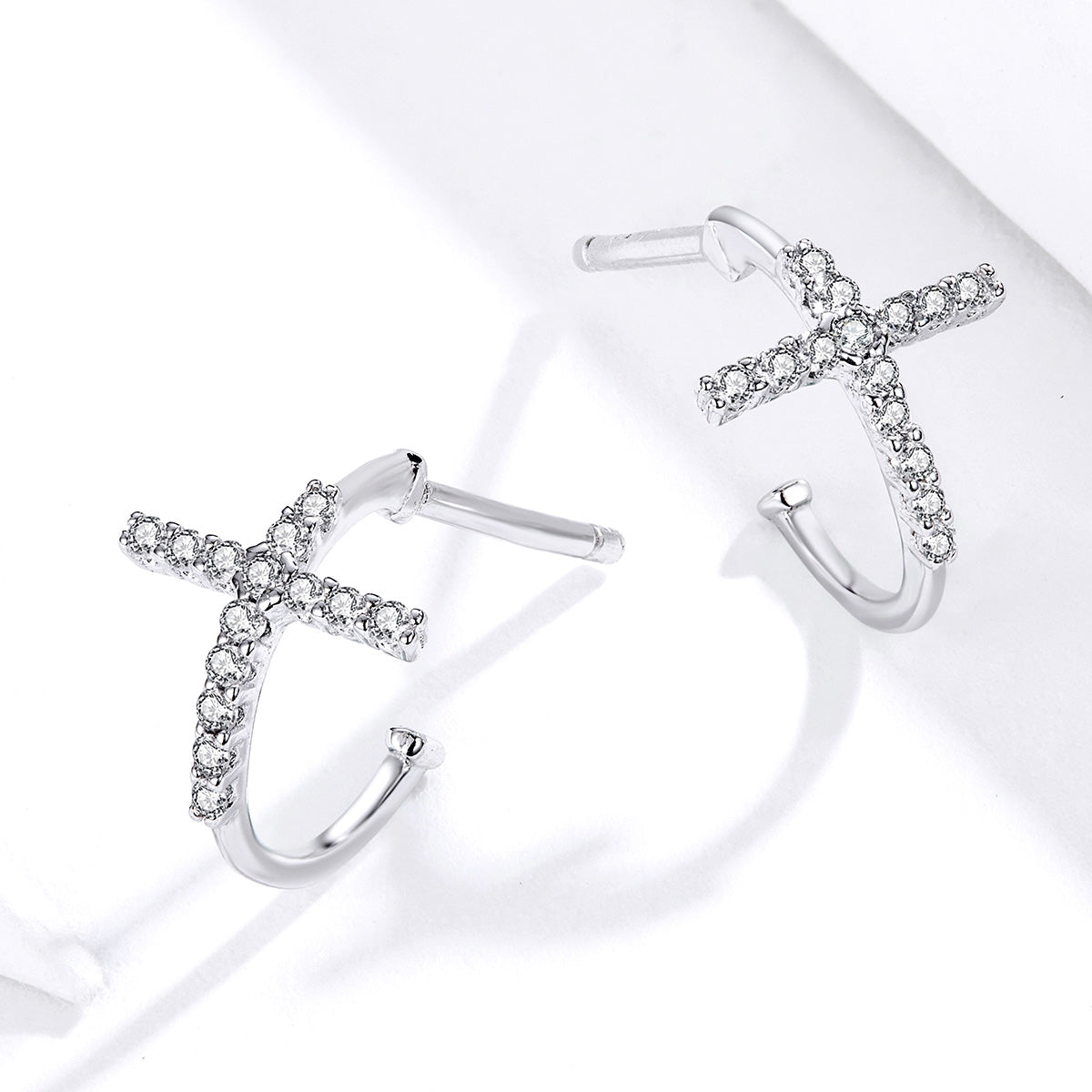 S925 Sterling Silver Earrings with Pavé Set CZ in Platinum Finish DestGlow