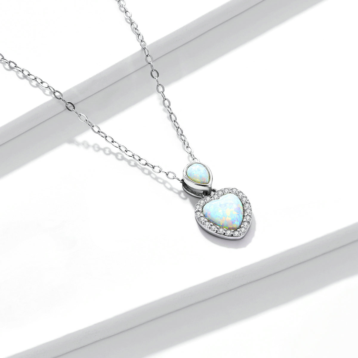 925 Sterling Silver Genuine Translucent Opal Necklace with CZ for Women DestGlow