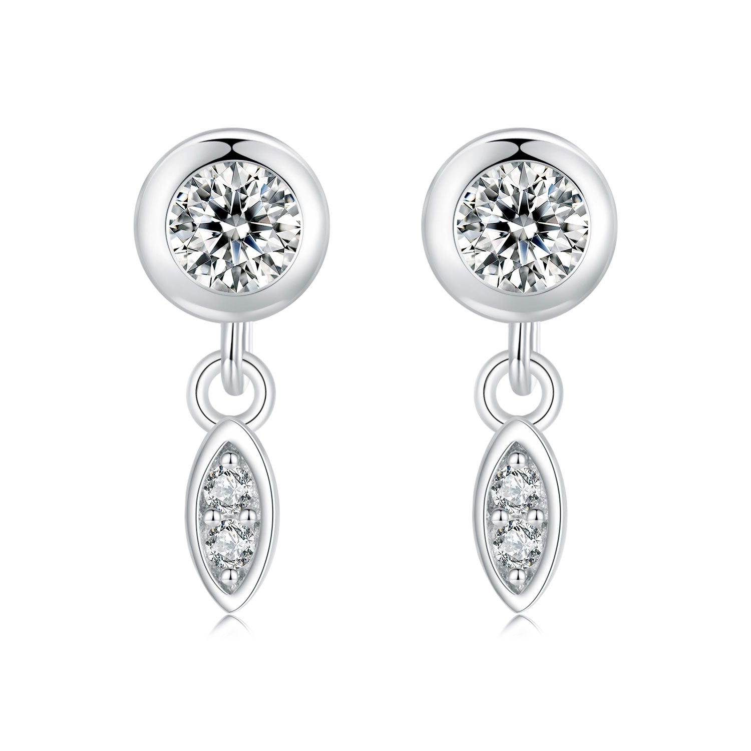 925 Sterling Silver Earrings with Pavé Setting CZ in White Gold - 11*4mm DestGlow