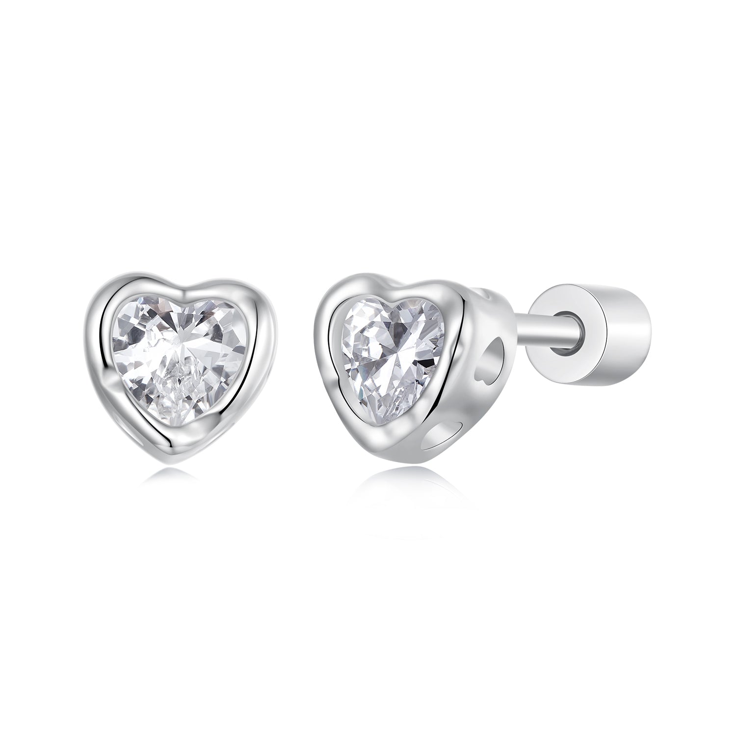 925 Sterling Silver Earrings with Plated White Gold & Pavé Setting CZ, 0.5cm for Women DestGlow