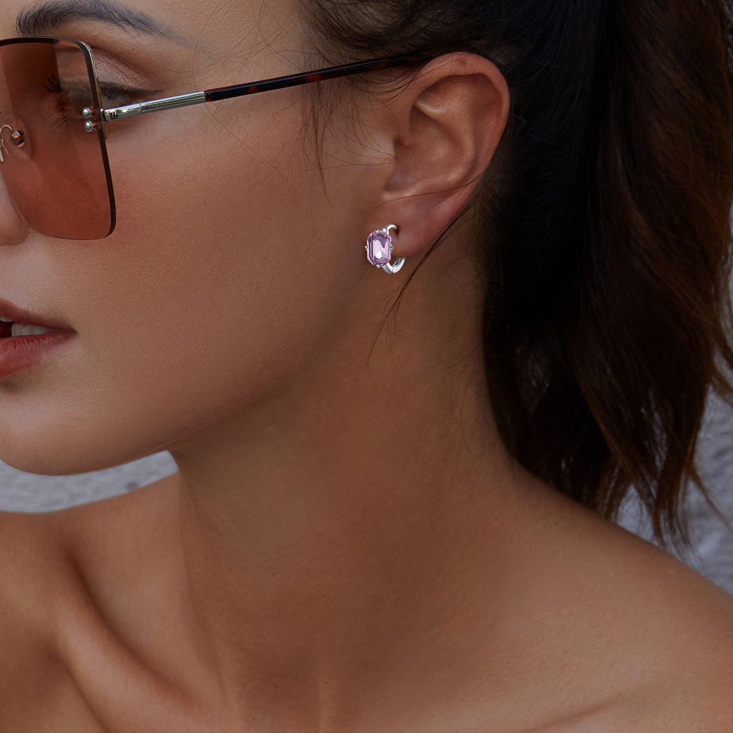 925 Sterling Silver Earrings with Transparent Glass, 12x7mm, for Women DestGlow