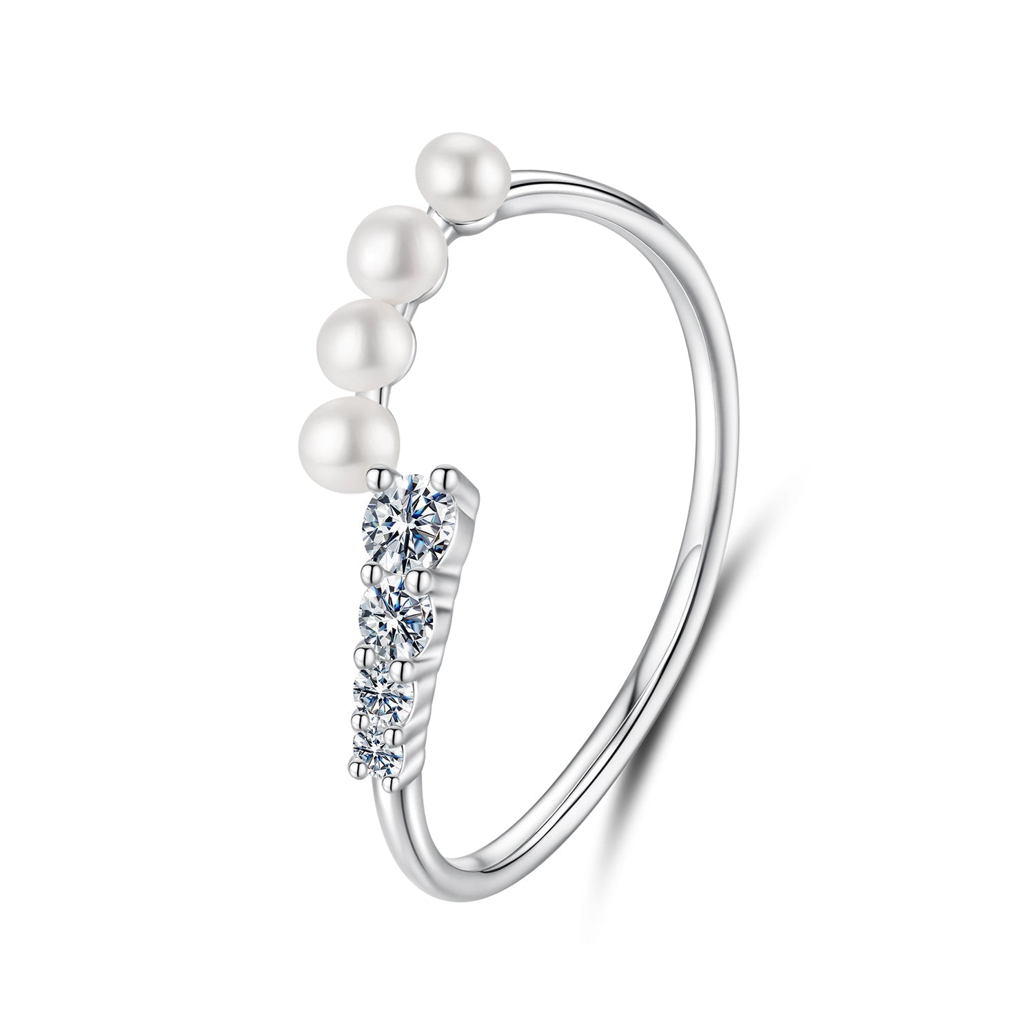 925 Sterling Silver Moissanite & Freshwater Pearl Ring, White Gold Plated, Size E for Women DestGlow