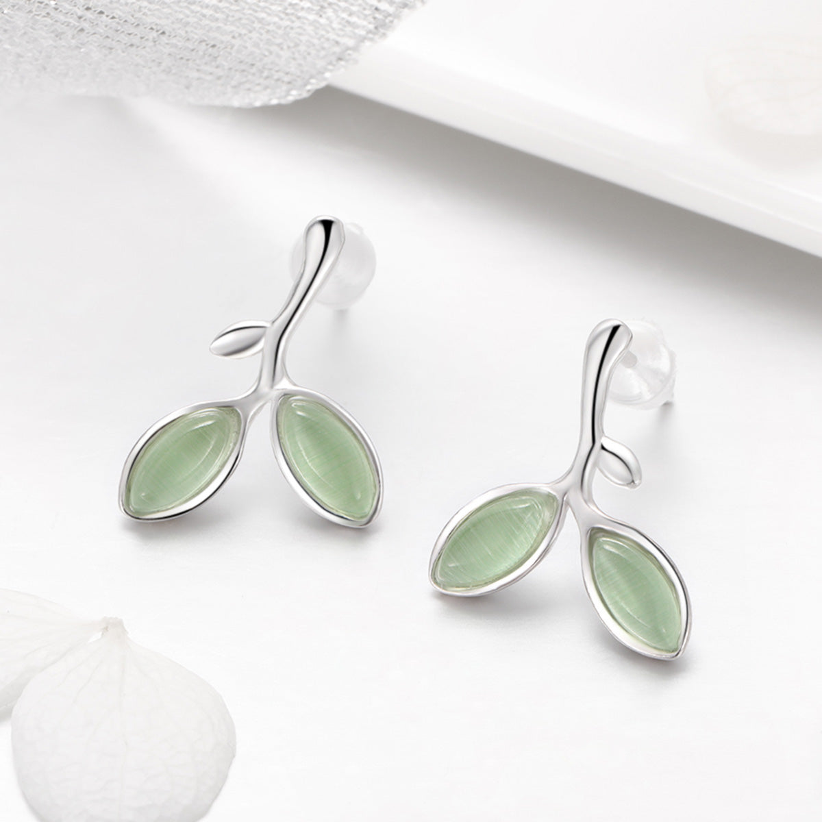 925 Sterling Silver Earrings with Synthetic Opal 1.5*1.3cm DestGlow