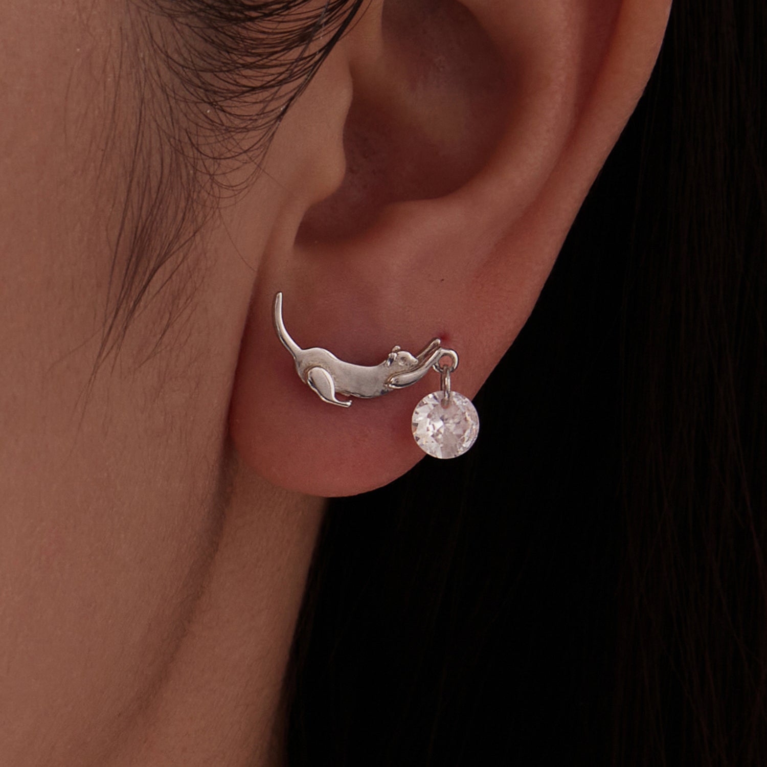 925 Sterling Silver White Gold Plated CZ Earrings 1.6x1.7cm for Women DestGlow