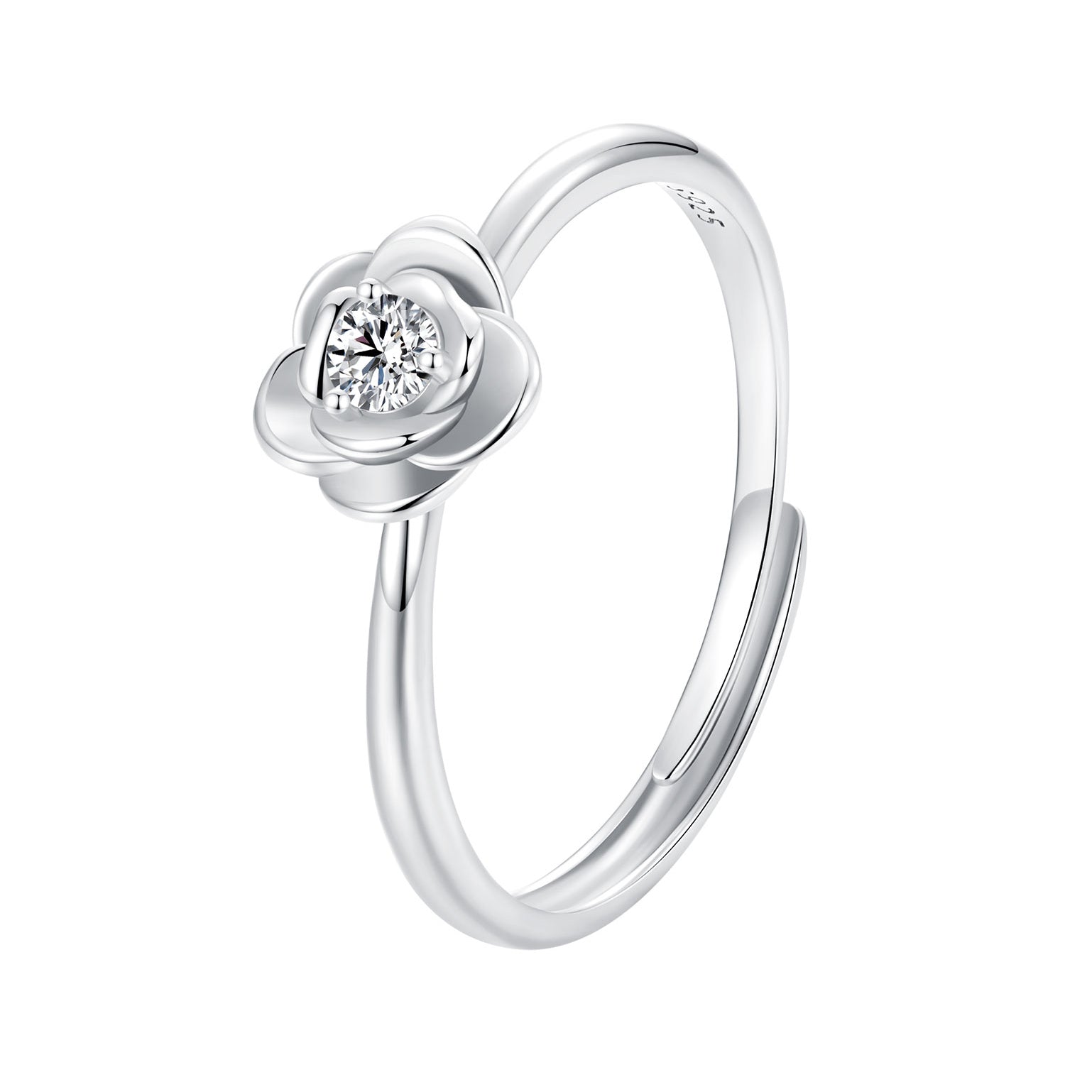 925 Sterling Silver White Gold Plated Moissanite Ring Size E for Women DestGlow
