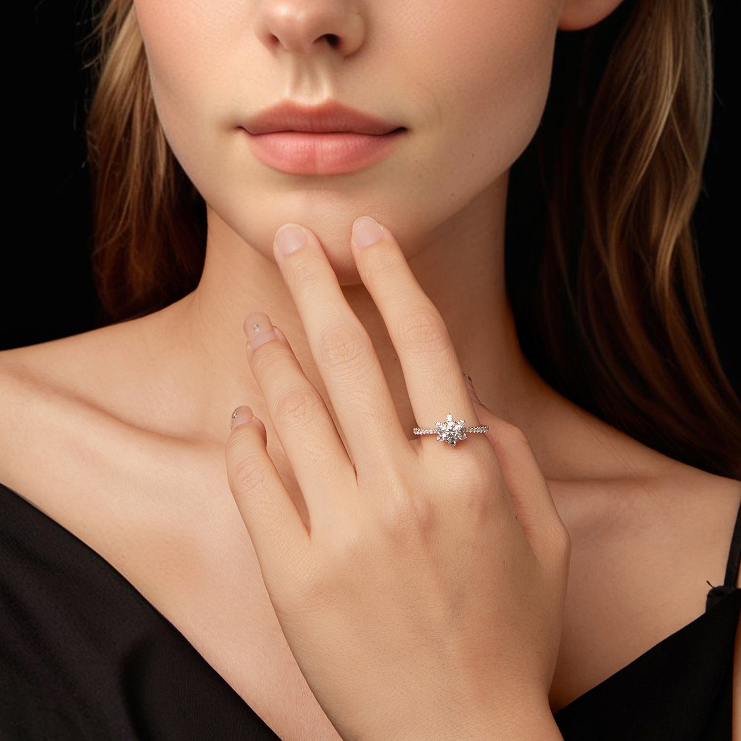 925 Sterling Silver Pavé Moissanite Ring with CZ - Size 6 DestGlow