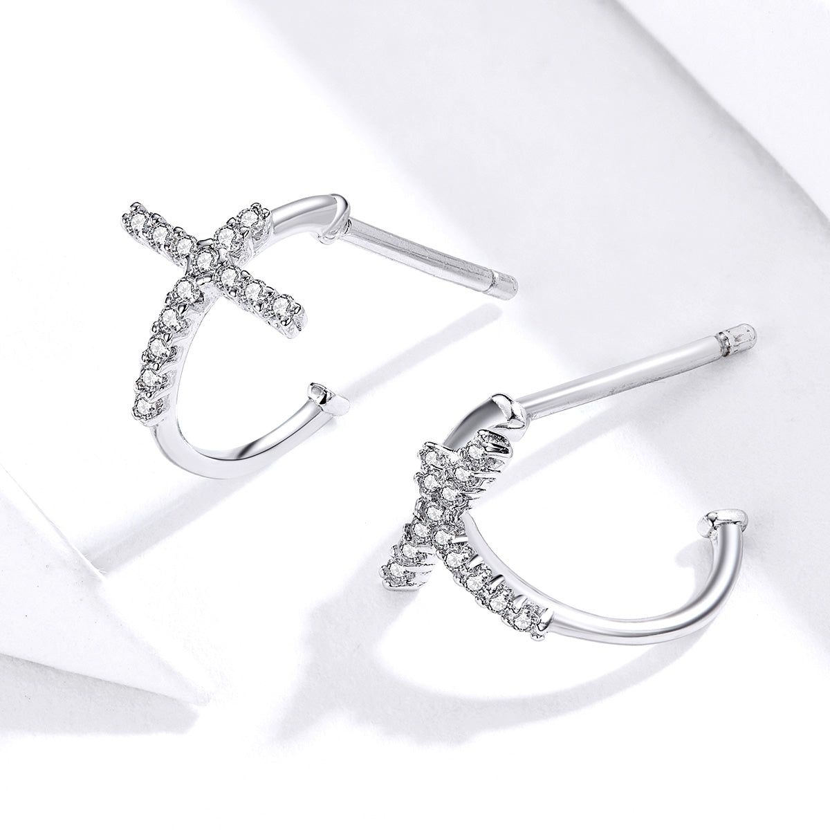 S925 Sterling Silver Earrings with Pavé Set CZ in Platinum Finish DestGlow