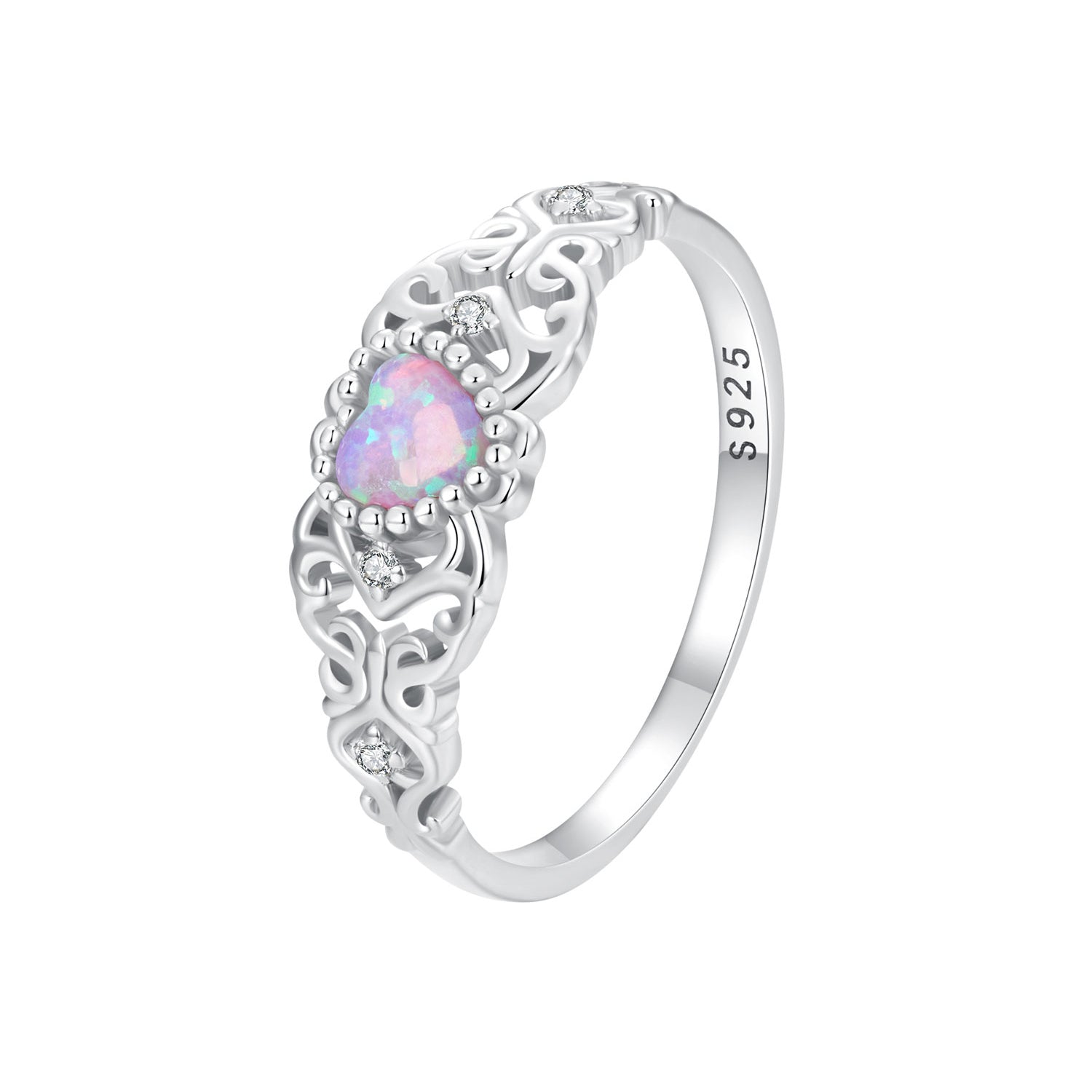 925 Sterling Silver Opal and CZ Stackable Ring in Size 6 for Women DestGlow