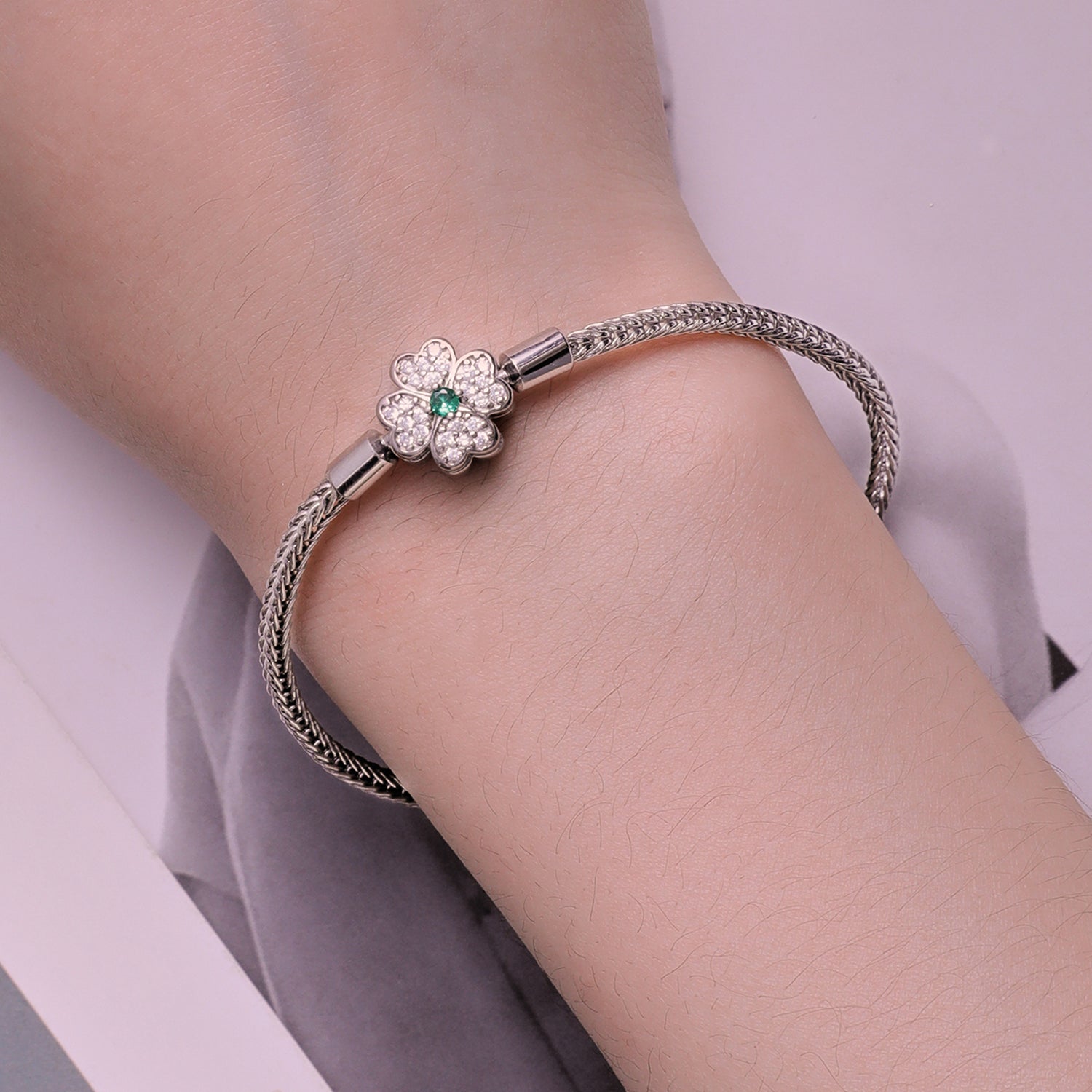 925 Sterling Silver Plated Platinum Bracelet with 3mm Rope for Women DestGlow