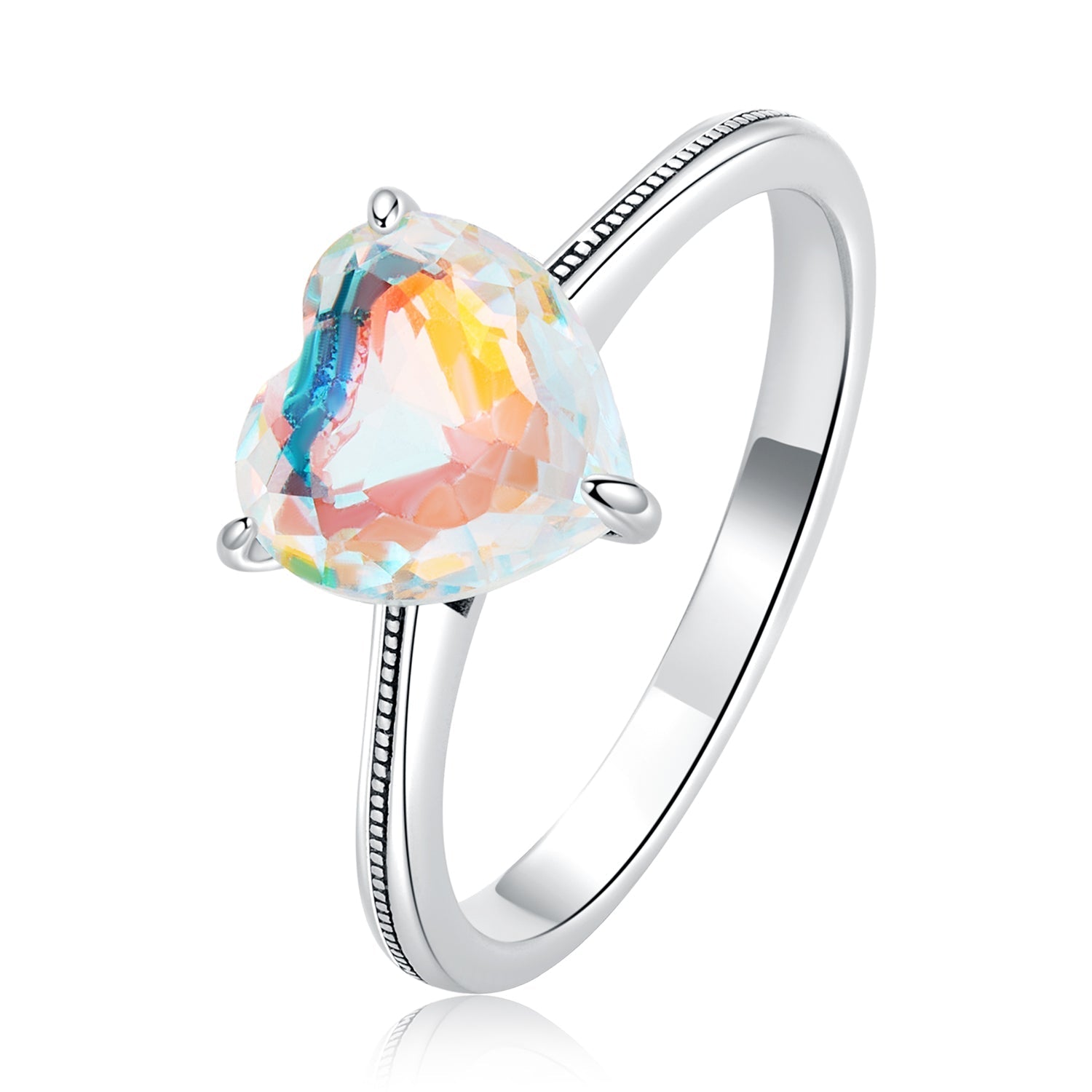 925 Sterling Silver Oxidized Silver Ring with Transparent Glass - Size 7.0 for Women DestGlow
