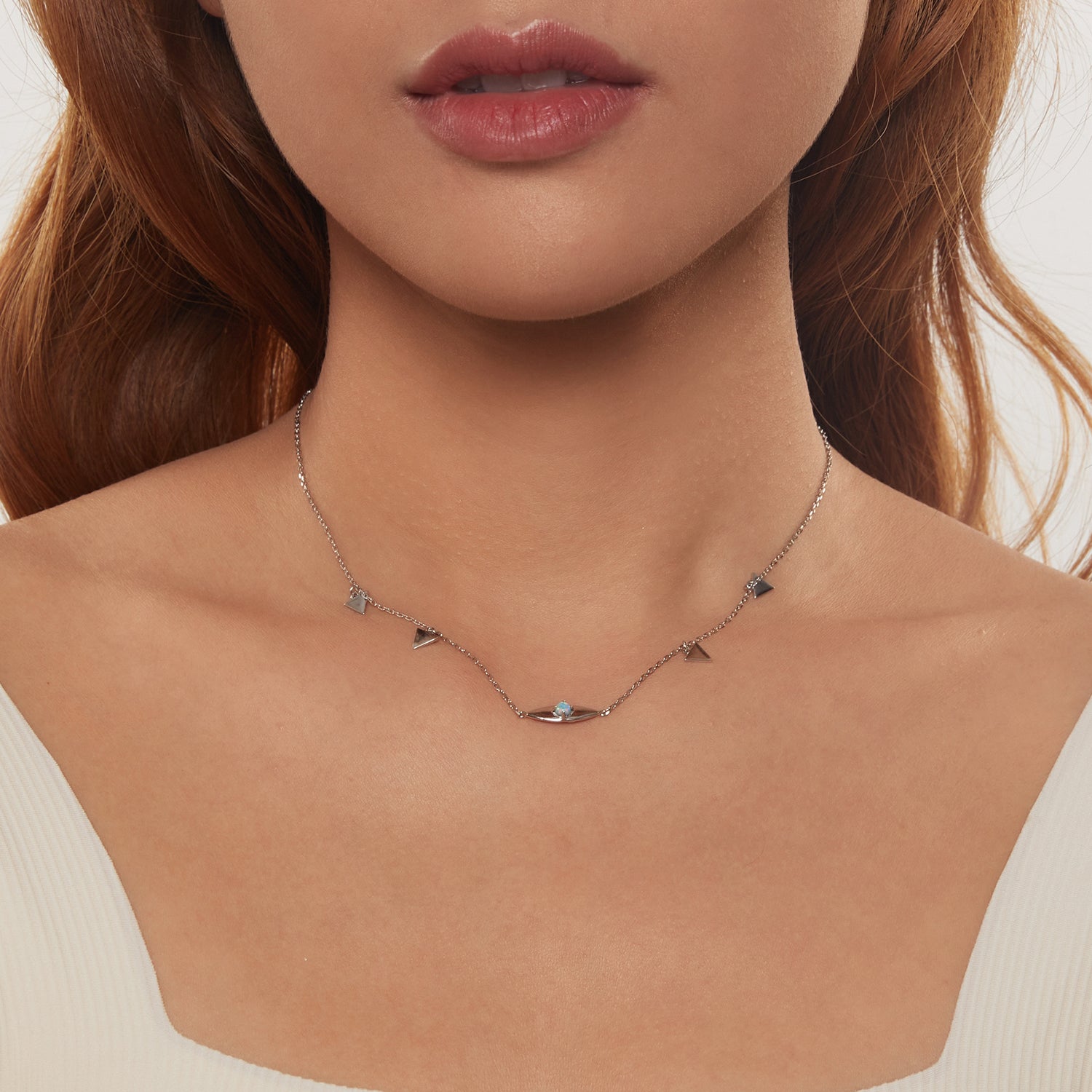 925 Sterling Silver Opal Pendant Necklace for Women - 40+5cm Adjustable Length DestGlow