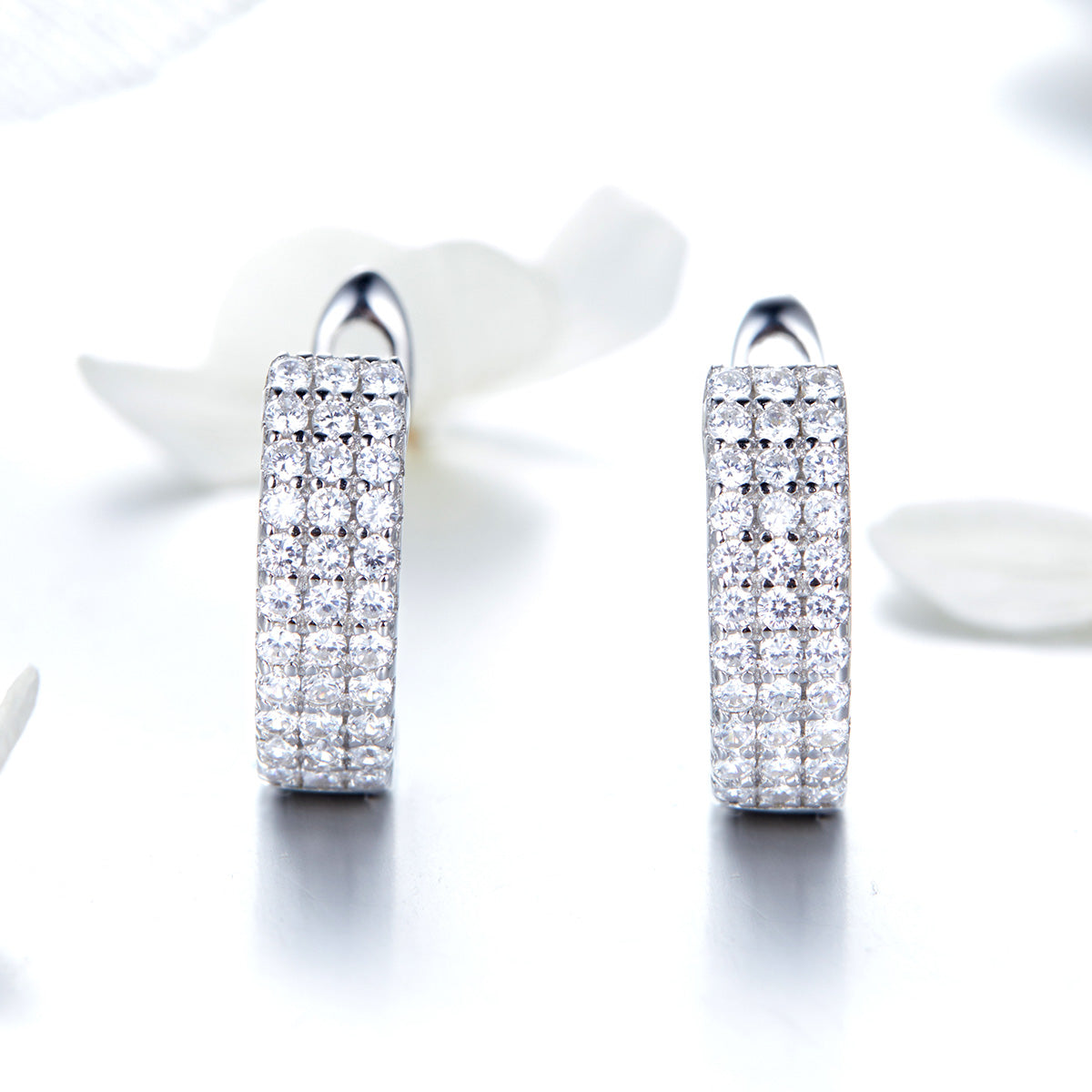 925 Sterling Silver Earrings with Pavé Setting CZ 1.3*0.4cm DestGlow