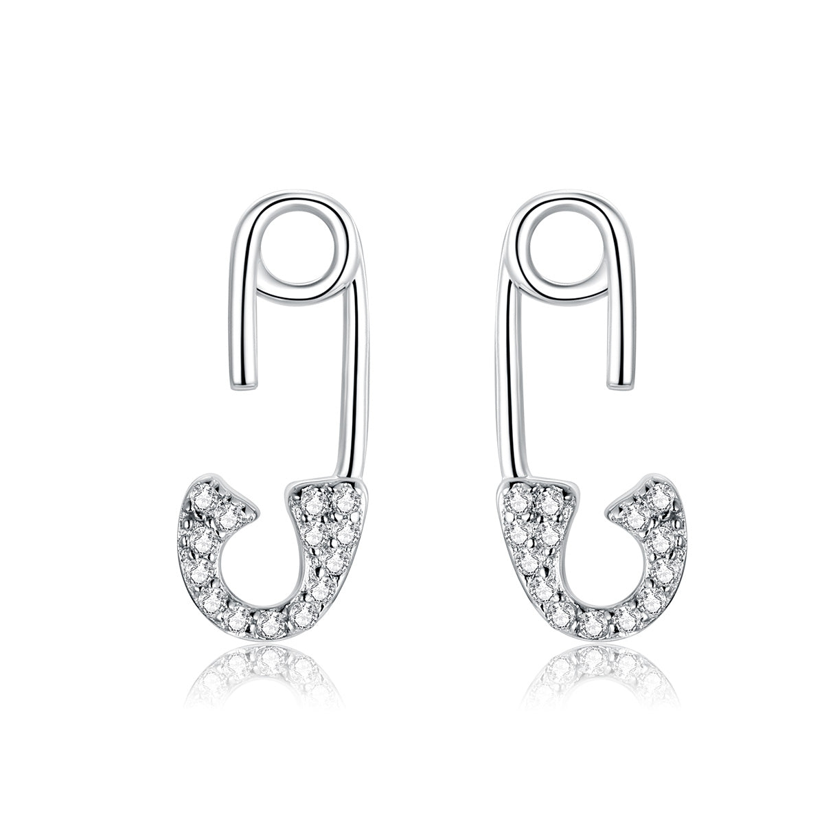 925 Sterling Silver Earrings for Women - 1.7x0.6cm, Platinum Plated with Pavé Setting CZ DestGlow