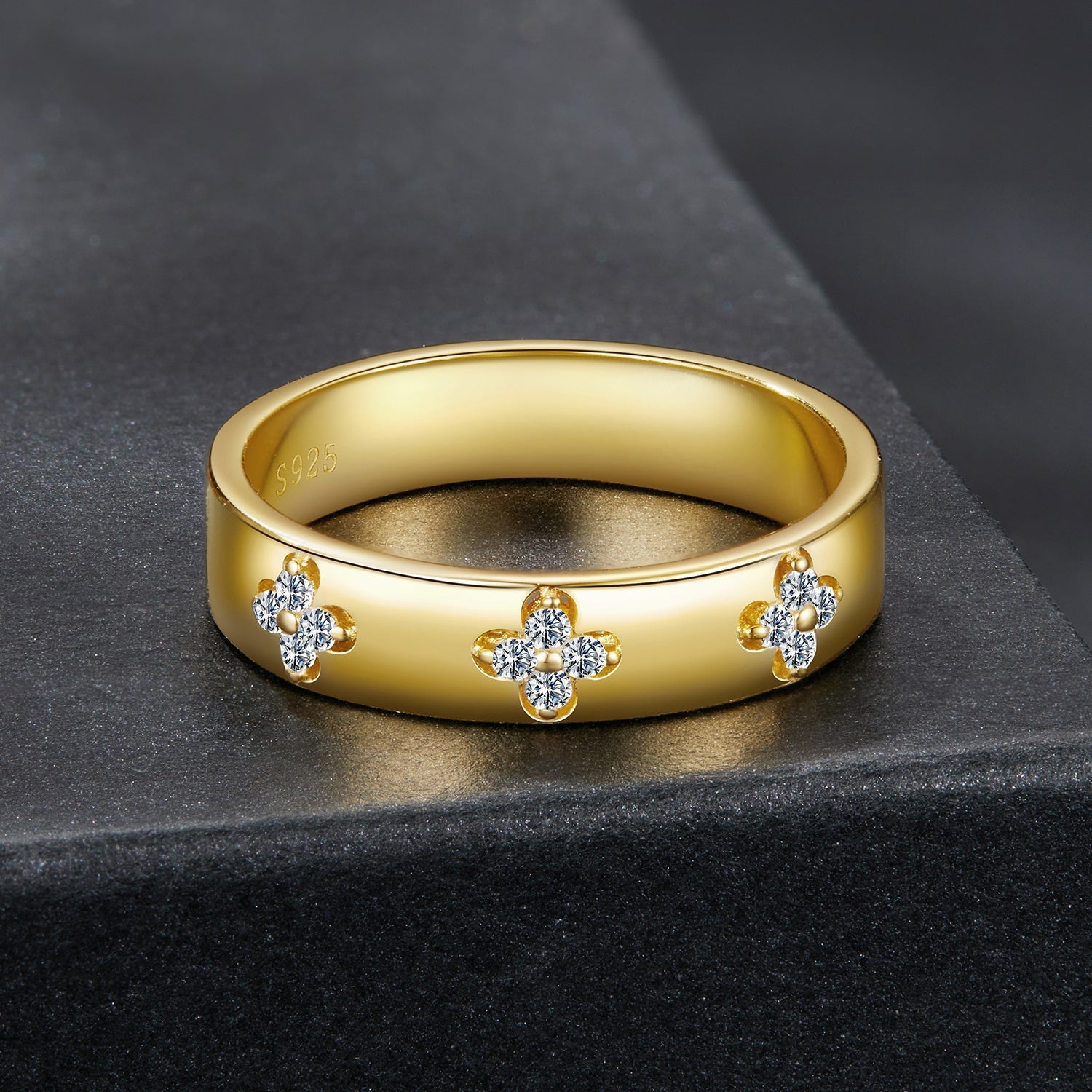 925 Sterling Silver Moissanite Gold Plated Ring for Women, Size 6 DestGlow