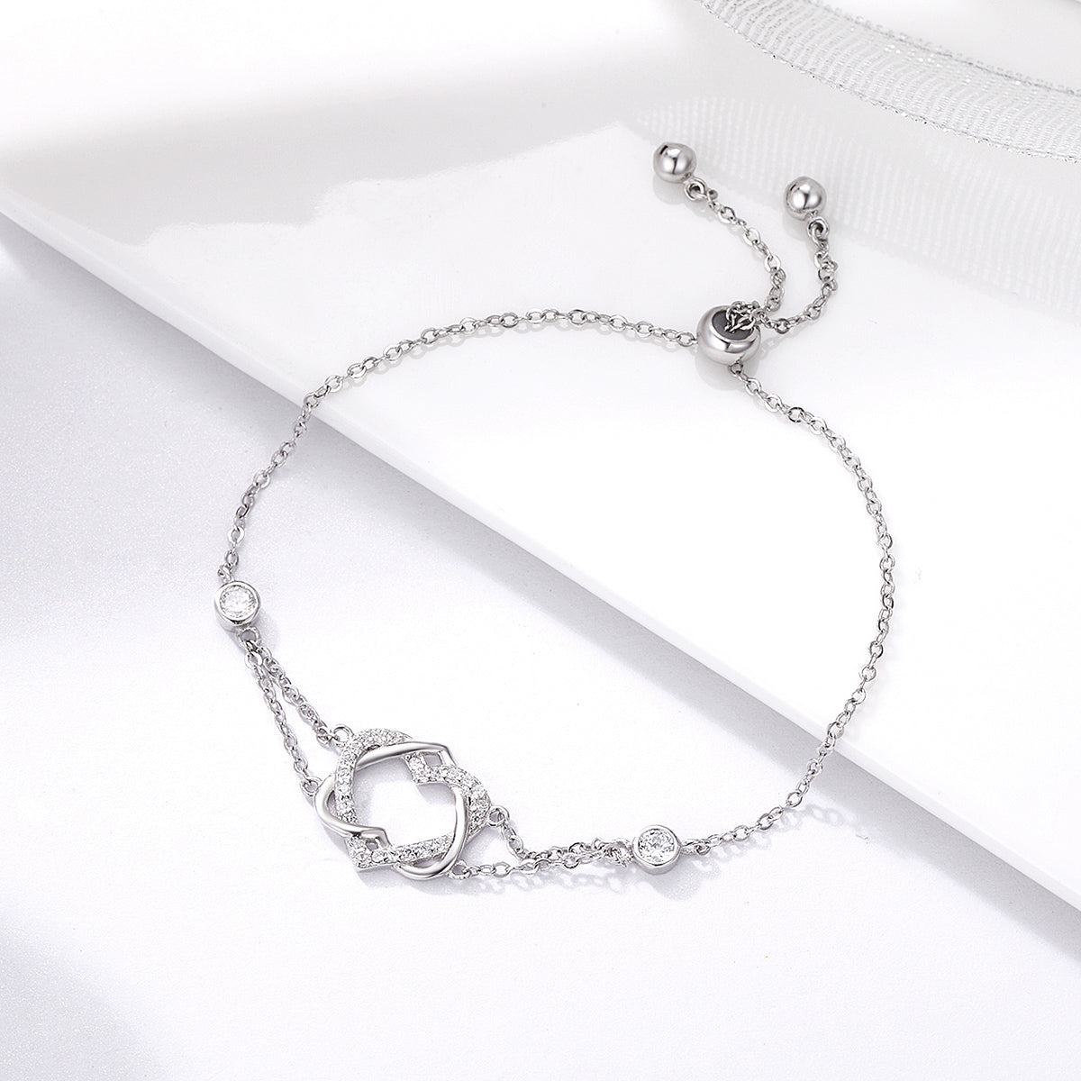 925 Sterling Silver Heart Shaped Bracelet 22CM for Women DestGlow