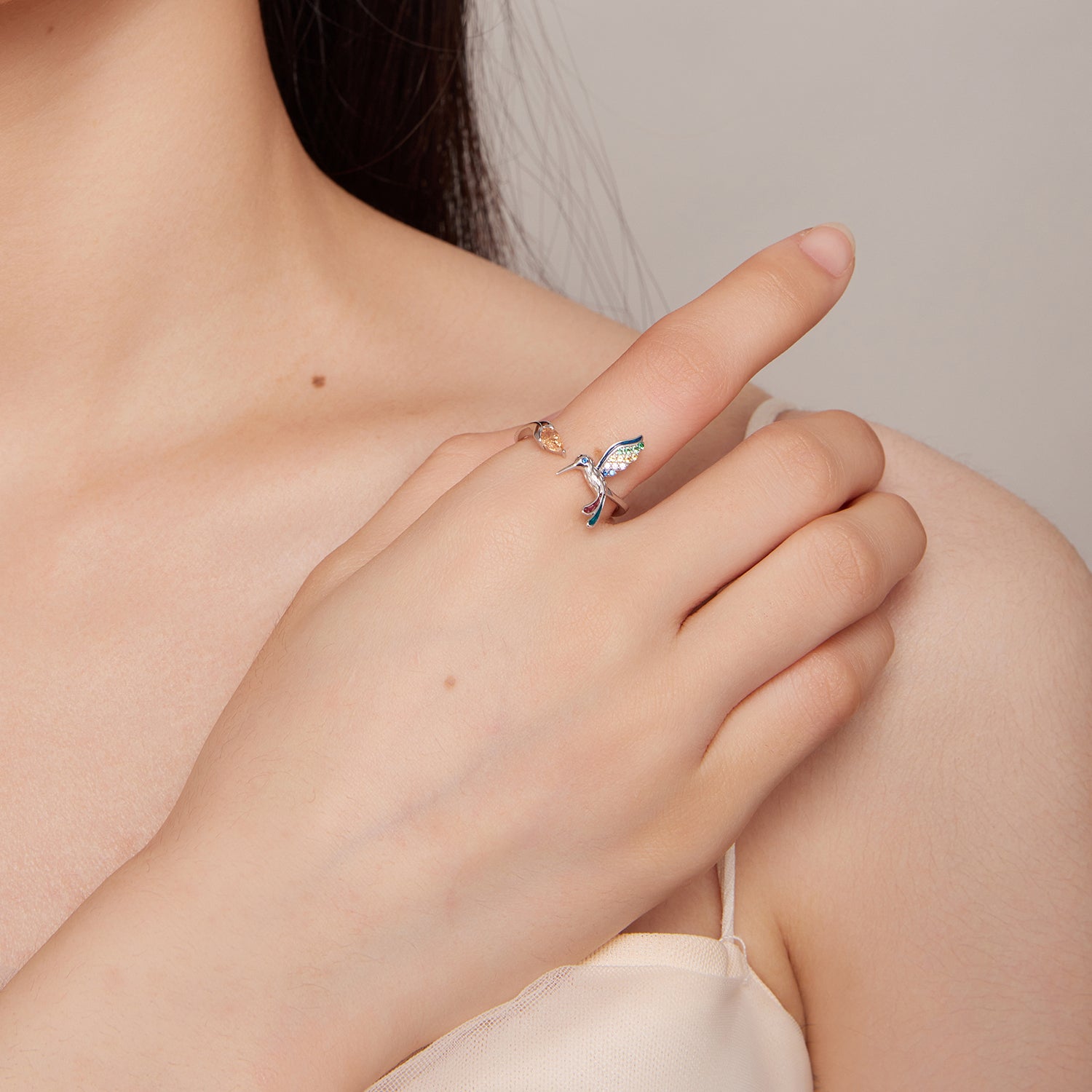 925 Sterling Silver Enamel Pavé Setting Ring for Women DestGlow