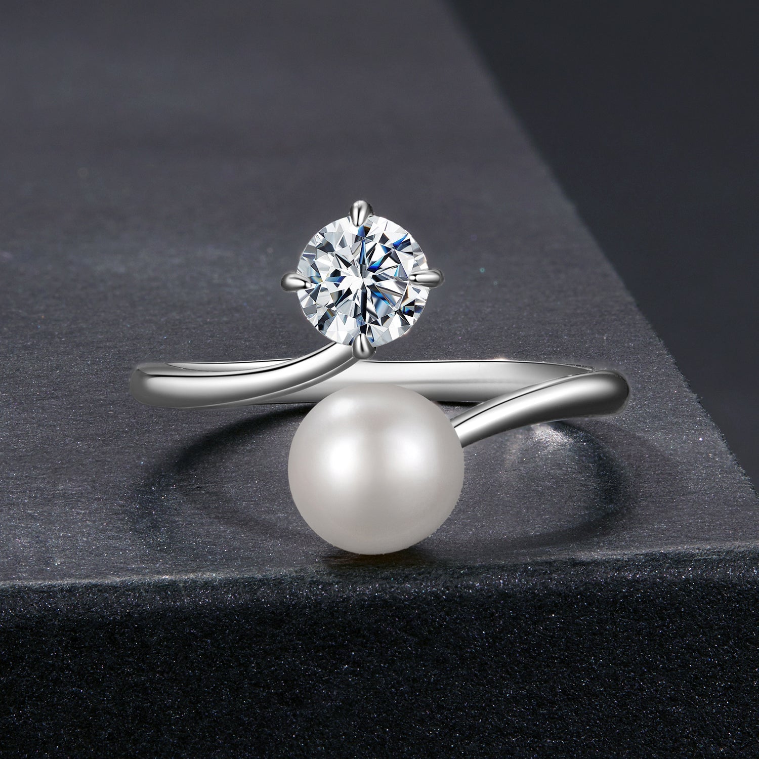 925 Sterling Silver Moissanite 0.5 Carat Freshwater Pearl Ring Size E for Women DestGlow