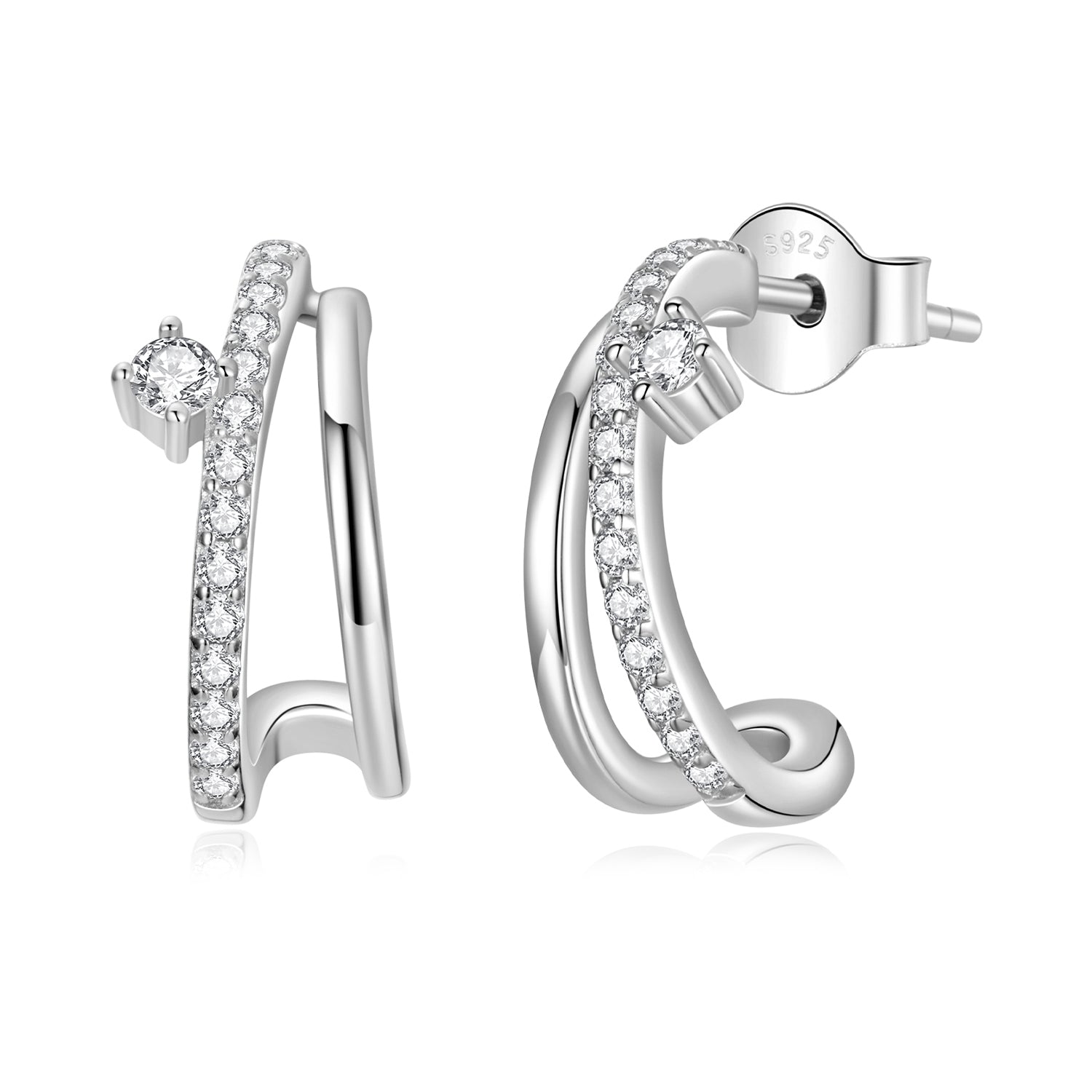 925 Sterling Silver Moissanite Earrings for Women - 1.4x0.5cm, Pavé Setting DestGlow