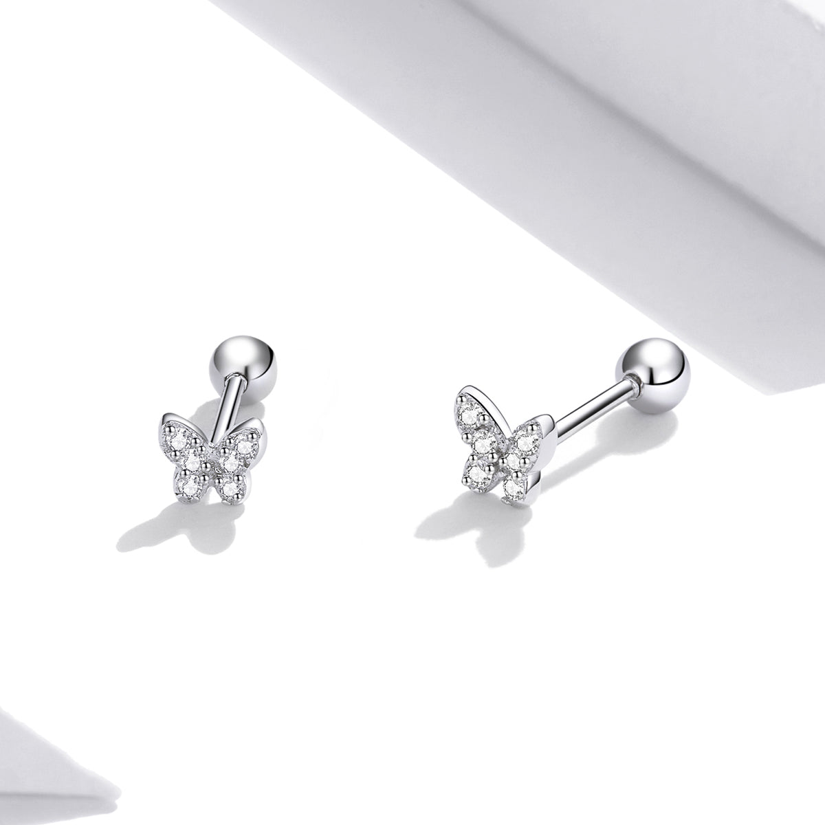 925 Sterling Silver Earrings with CZ in Pavé Setting - 0.4*0.5cm - Women DestGlow