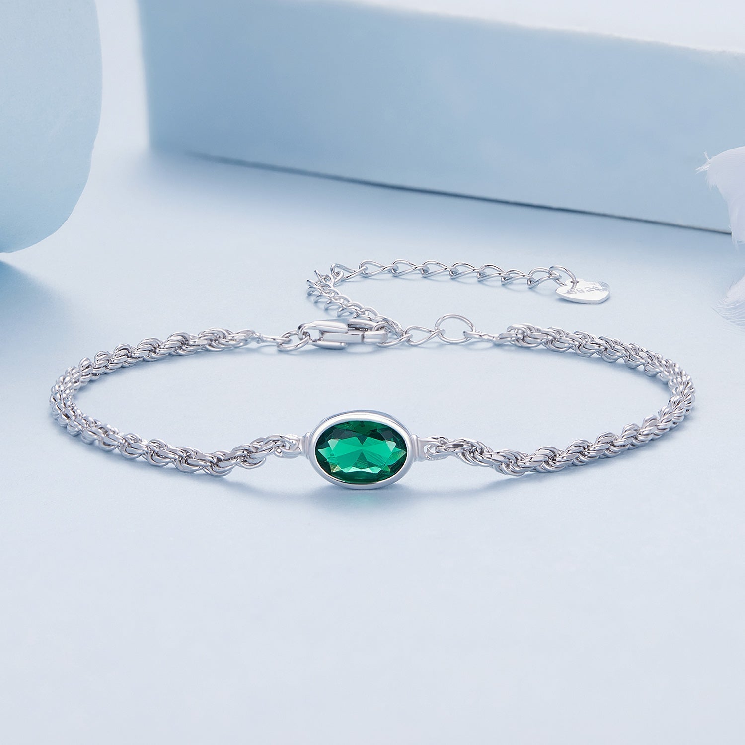 925 Sterling Silver Bracelet with CZ Pendants 150mm + 60mm Adjustable Size DestGlow