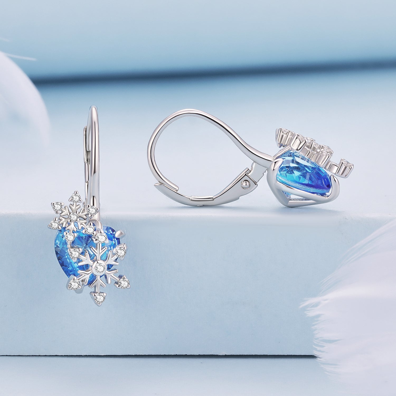 925 Sterling Silver Earrings with Transparent Glass and CZ, 23*12mm for Women DestGlow
