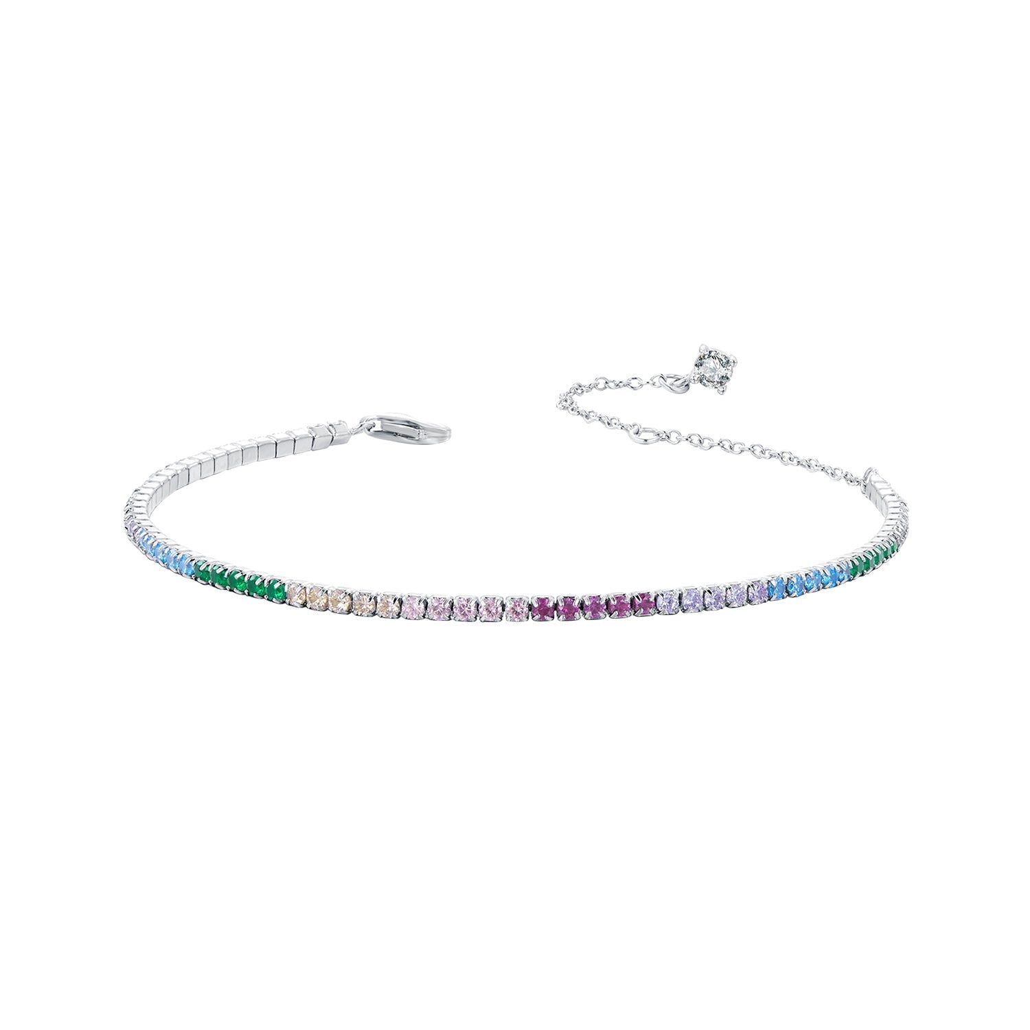 925 Sterling Silver Pave Setting White Gold Bracelet 160+60mm for Women DestGlow