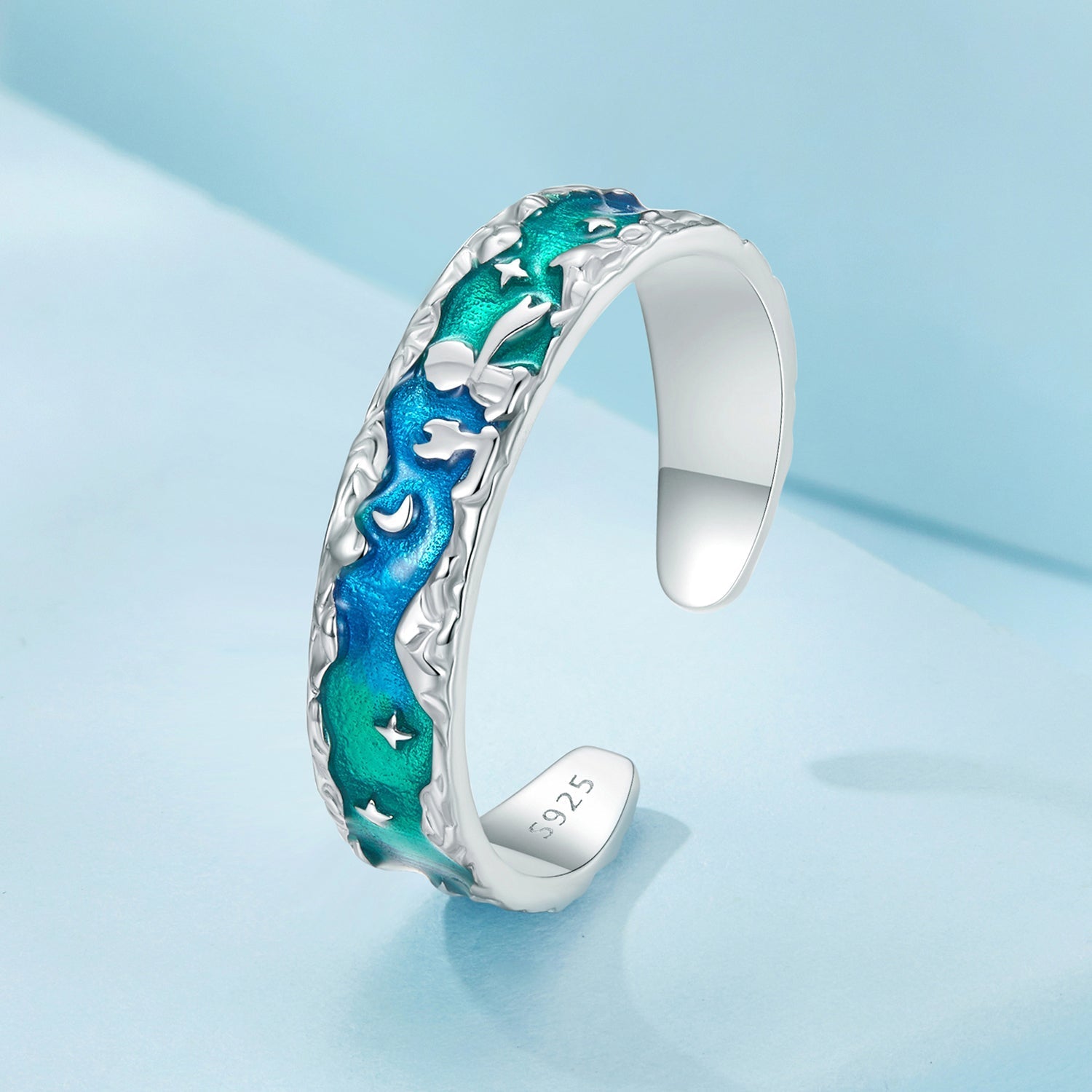 925 Sterling Silver Enamel White Gold Plated 5mm Ring DestGlow