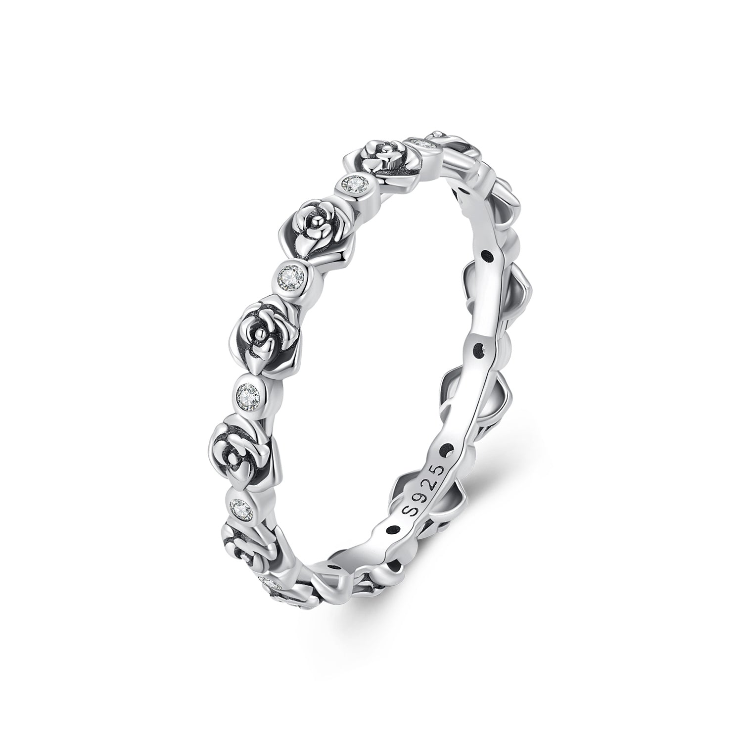 925 Sterling Silver Ring with Pavé Setting CZ - Size 6.0 - Oxidized Silver DestGlow