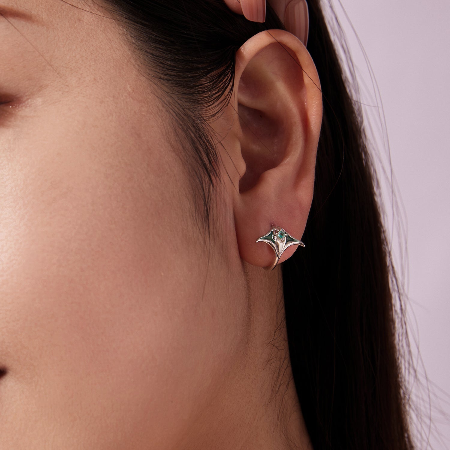 925 Sterling Silver Earrings with Transparent Glass, Enamel, White Gold Plated, 1.3x1.5cm for Women DestGlow