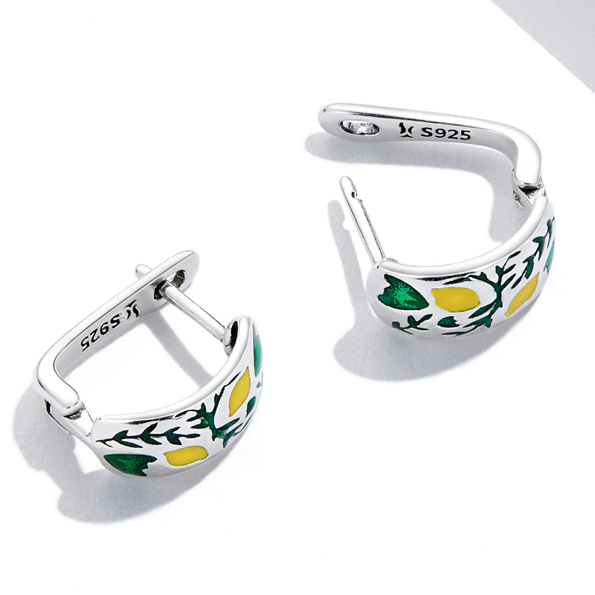 925 Sterling Silver Earrings for Women - Enamel Process - Oxidized Silver - 1.4x0.6 cm DestGlow