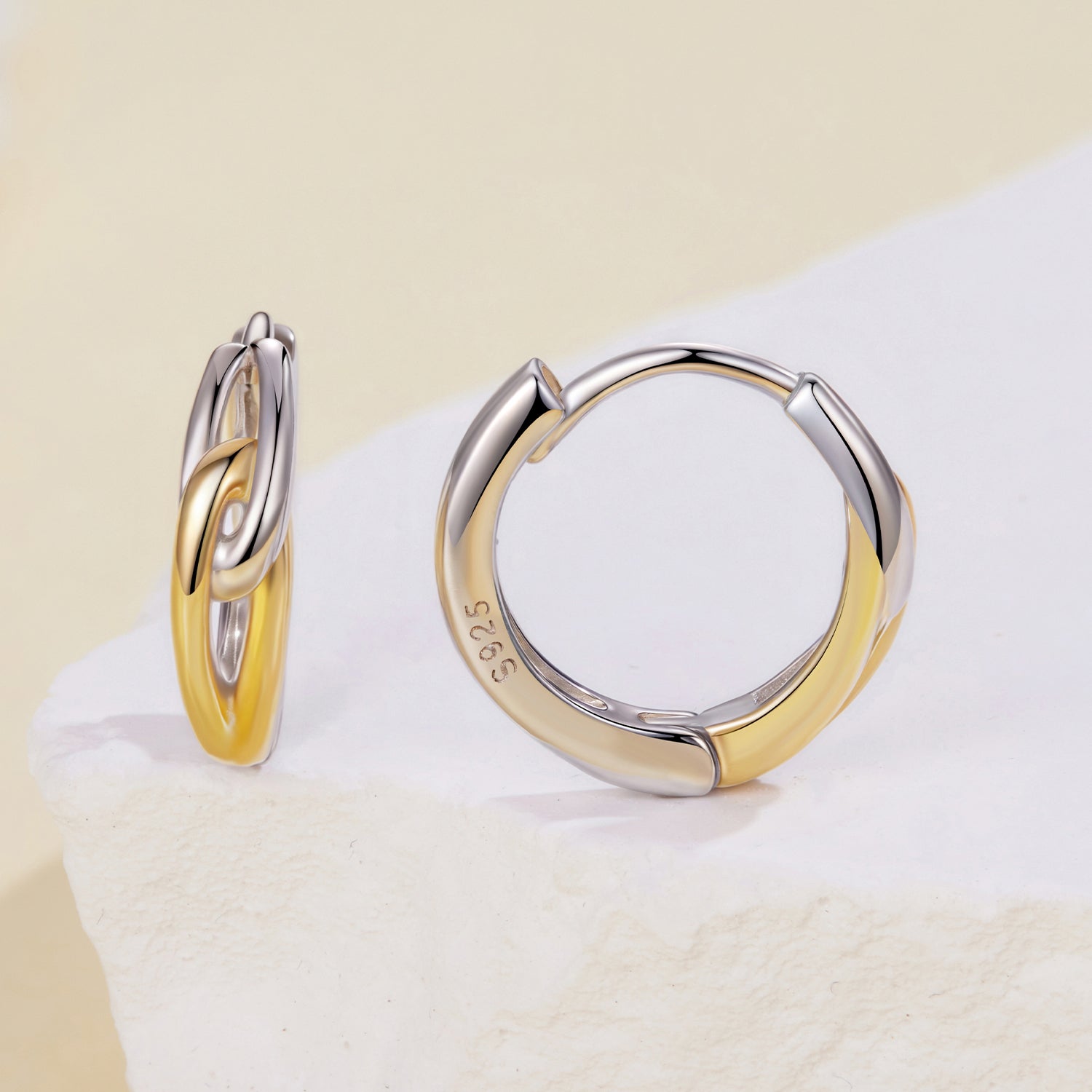925 Sterling Silver Earrings for Women - 1.4x0.4cm - White Gold and Gold Plated DestGlow