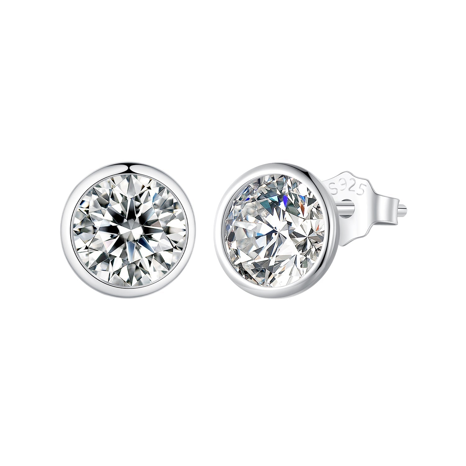 925 Sterling Silver Earrings with Pavé Setting CZ, 7mm, Plated Platinum for Women DestGlow