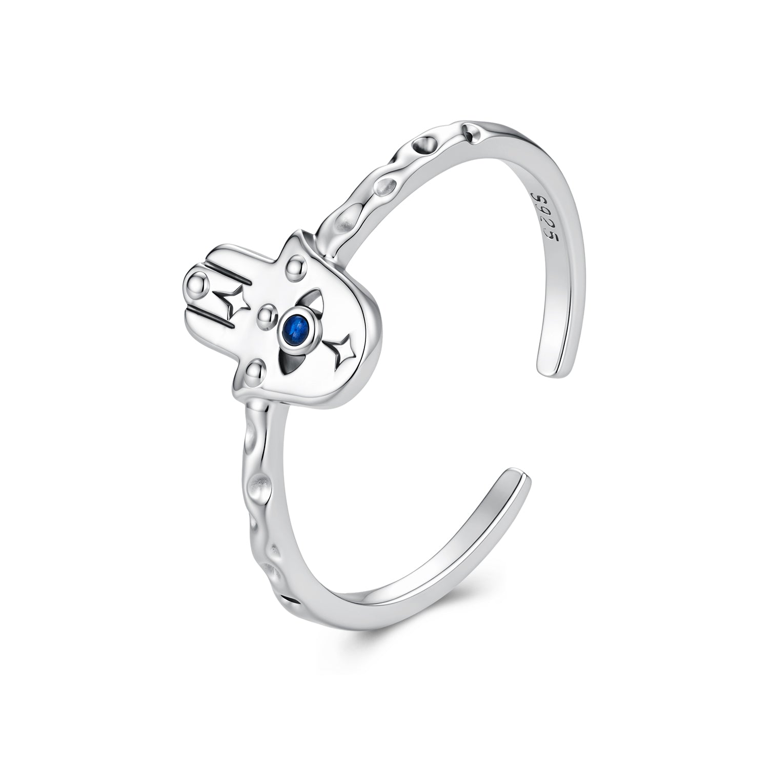 925 Sterling Silver Hamsa Hand Ring with Synthetic Spinel for Women DestGlow