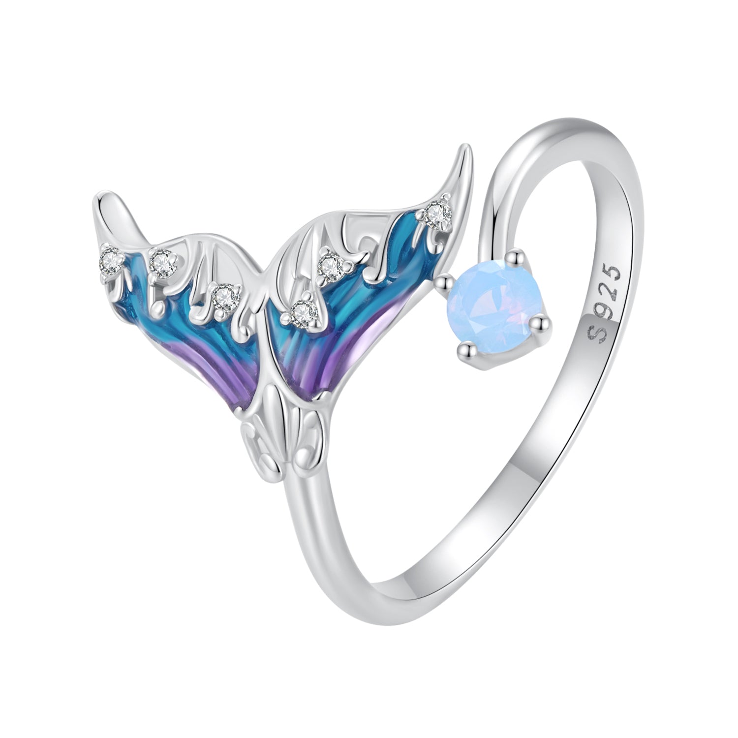 925 Sterling Silver Enamel Opal Ring with Pavé Setting for Women DestGlow