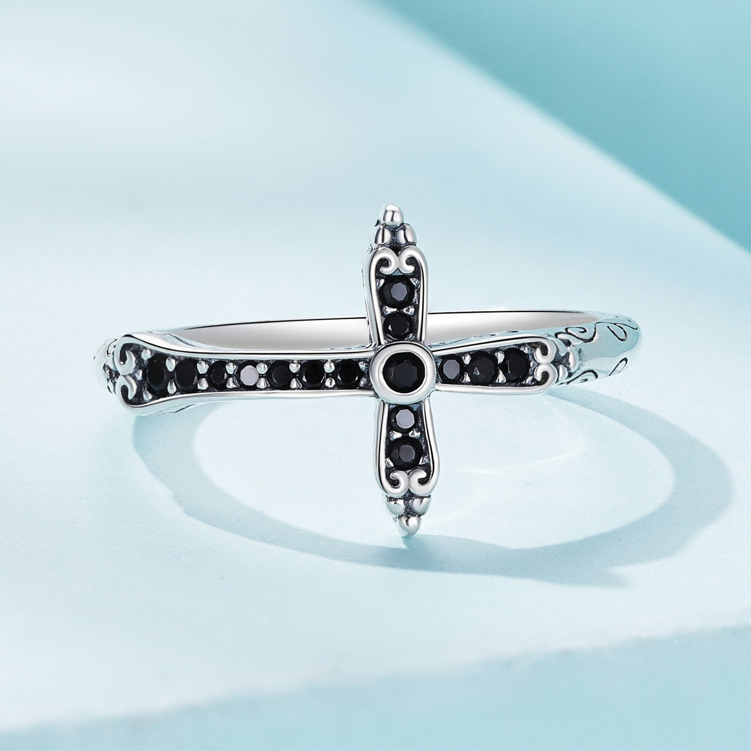 925 Sterling Silver Oxidized Ring with Pavé Setting CZ, Size 6.0 for Women DestGlow