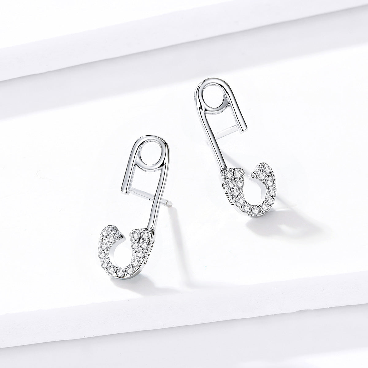 925 Sterling Silver Earrings for Women - 1.7x0.6cm, Platinum Plated with Pavé Setting CZ DestGlow