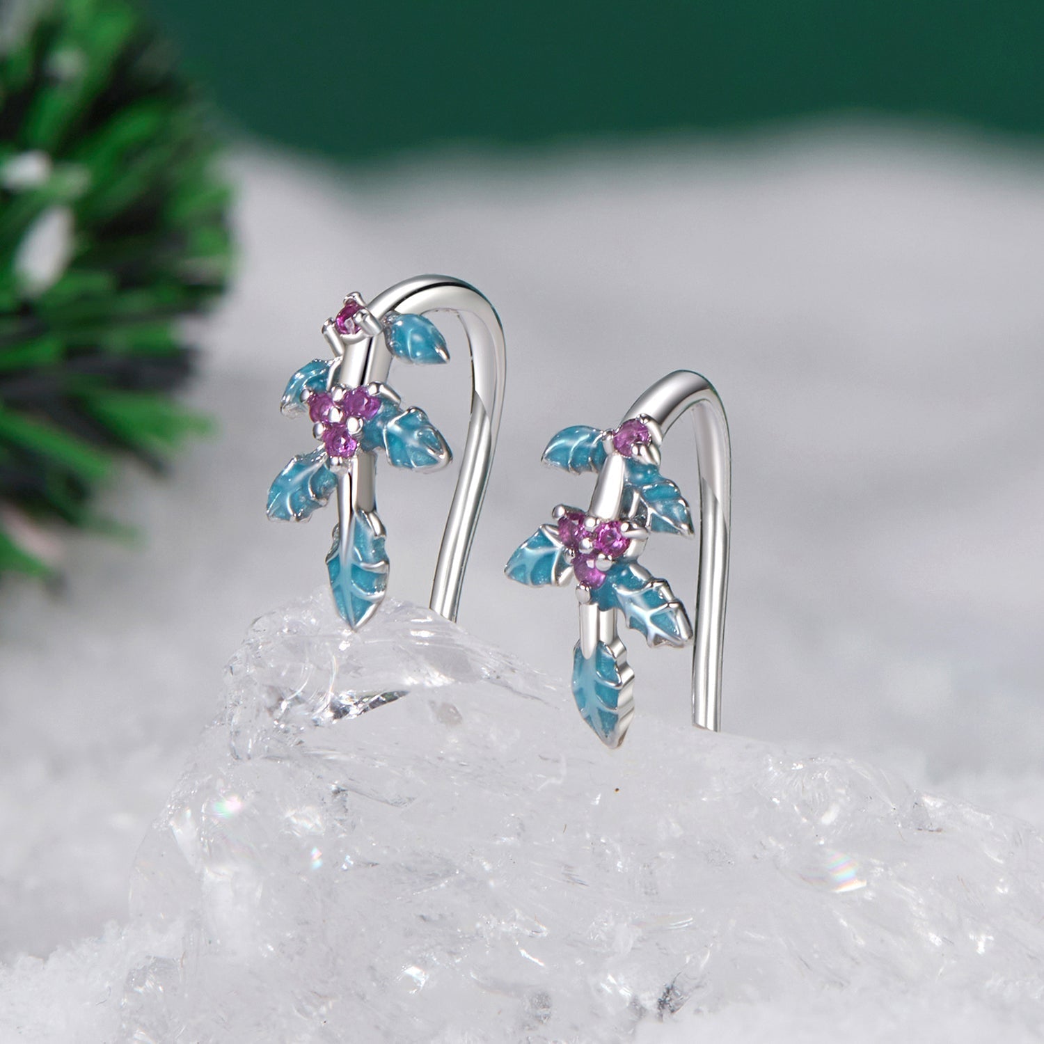 925 Sterling Silver White Gold Plated Enamel Earrings DestGlow
