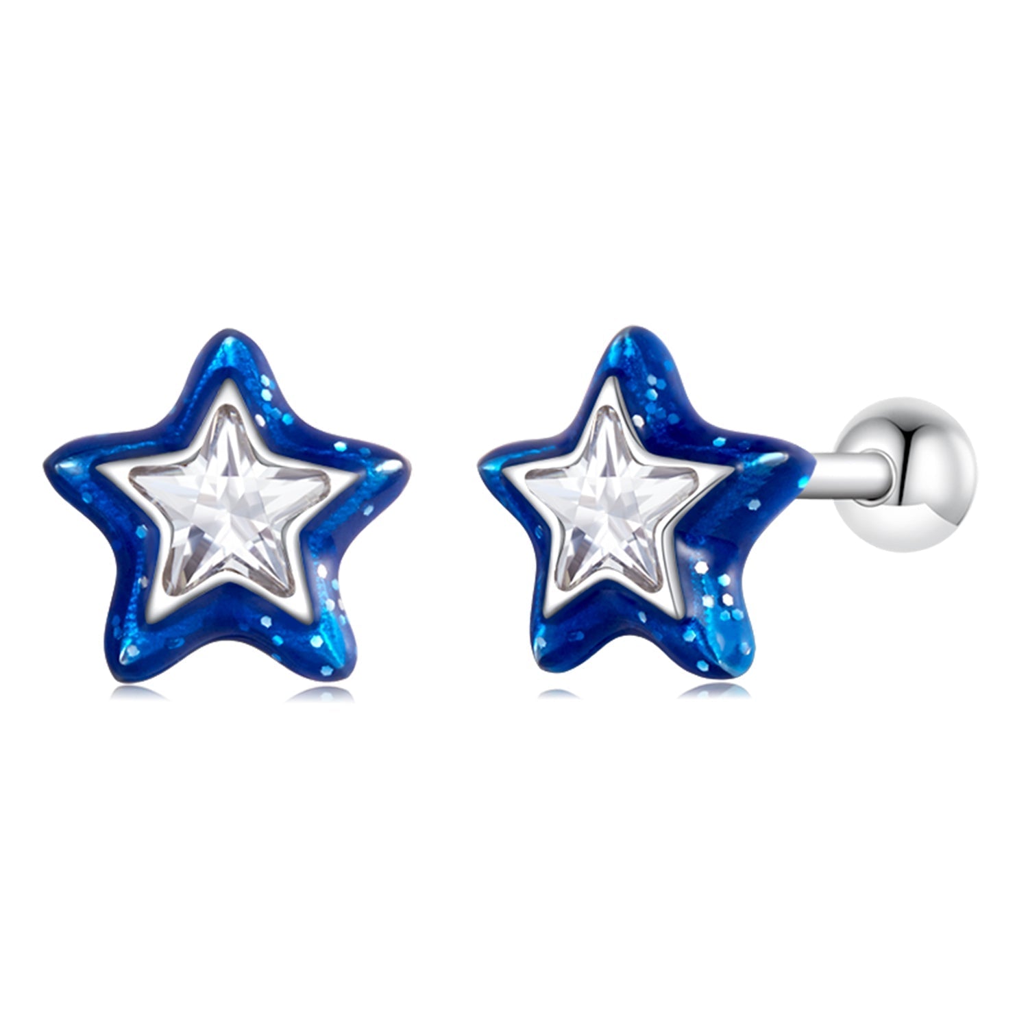 925 Sterling Silver Enamel CZ Stud Earrings in Platinum Plating DestGlow
