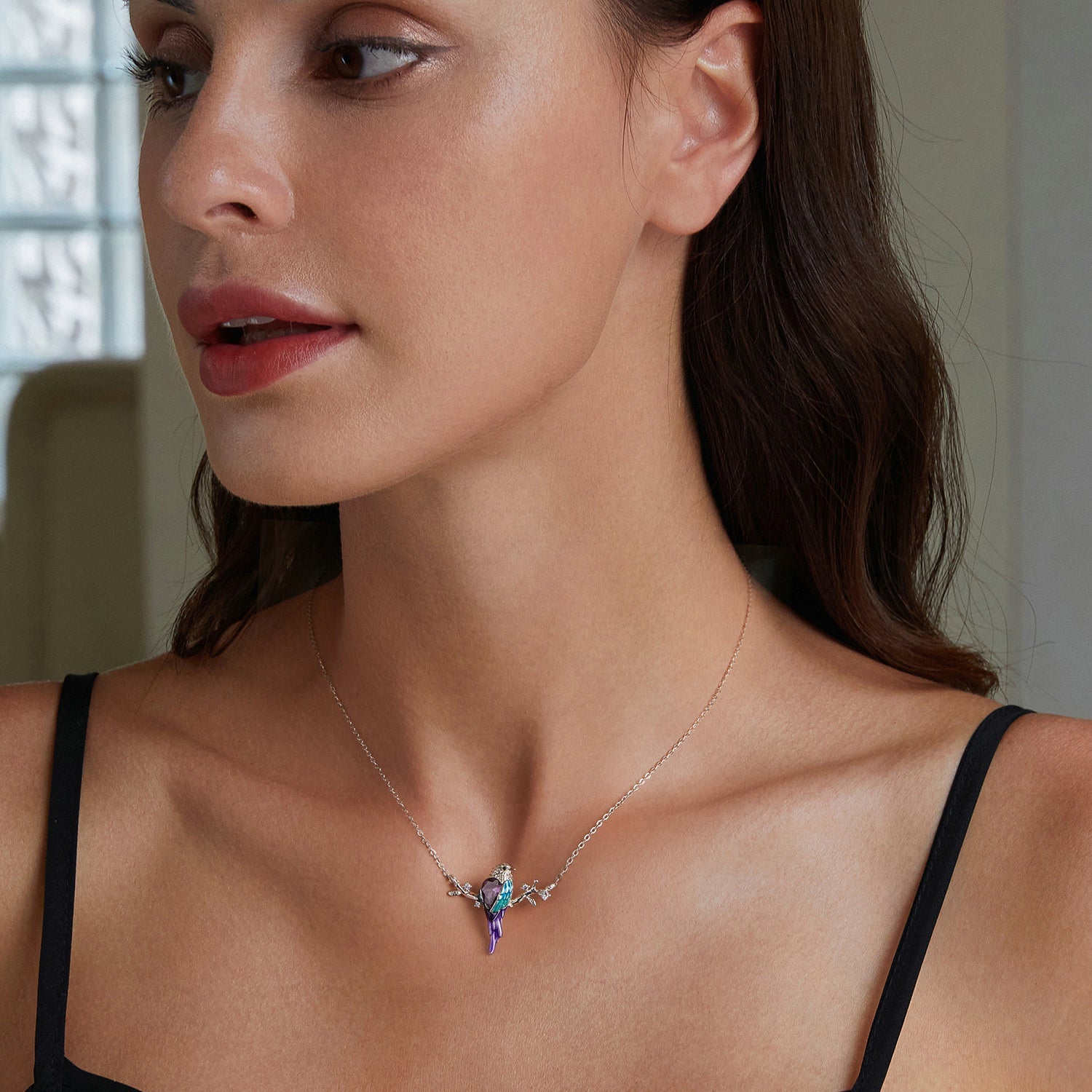 925 Sterling Silver Plated Platinum Pendant Necklace with Enamel and CZ for Women DestGlow