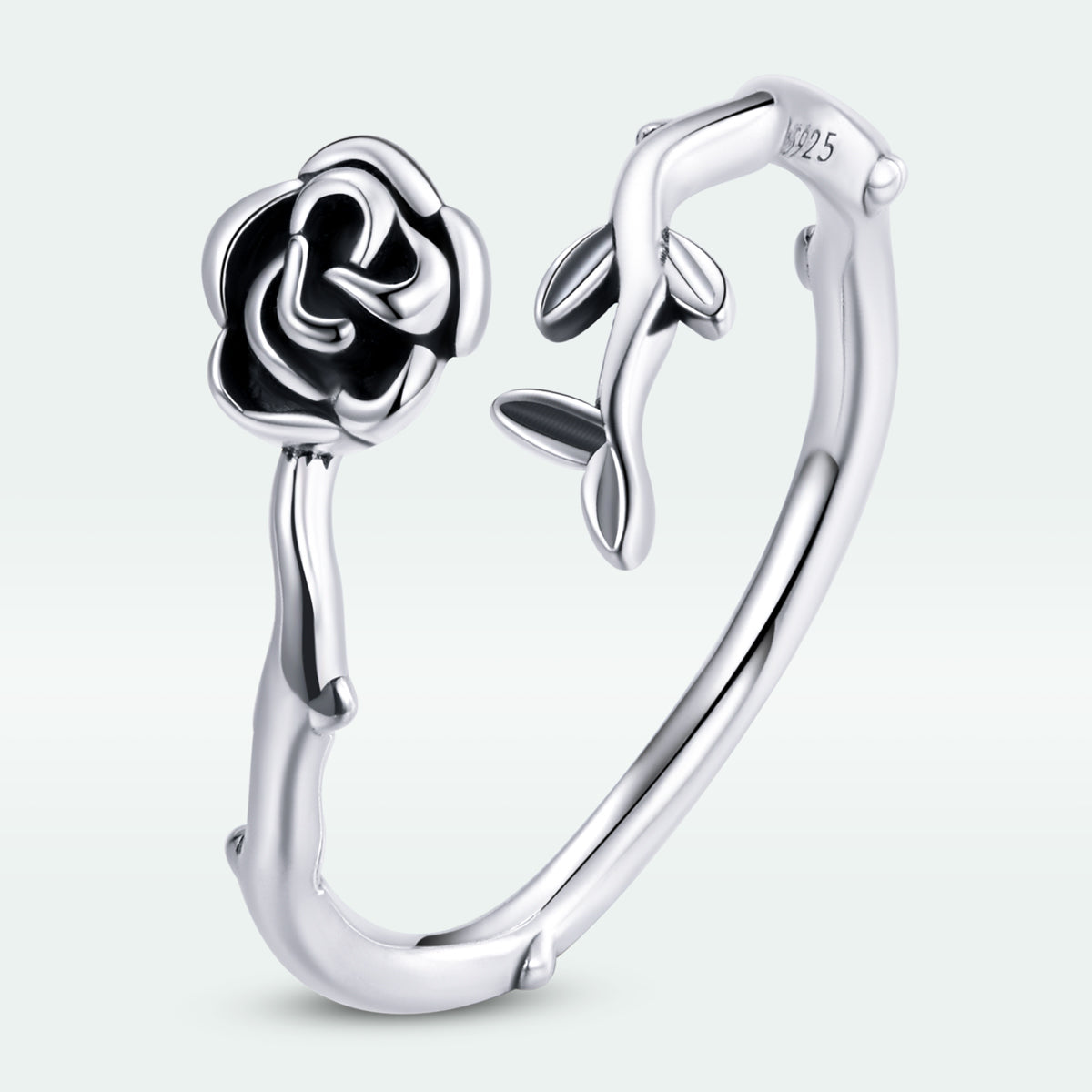 925 Sterling Silver & Oxidized Silver 0.15 cm Width Rose Ring for Women DestGlow