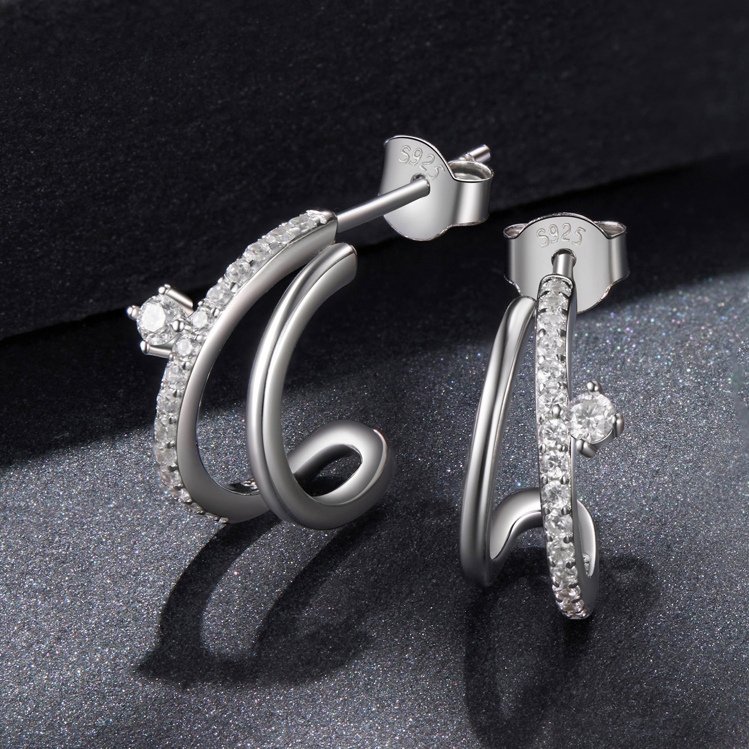 925 Sterling Silver Moissanite Earrings for Women - 1.4x0.5cm, Pavé Setting DestGlow