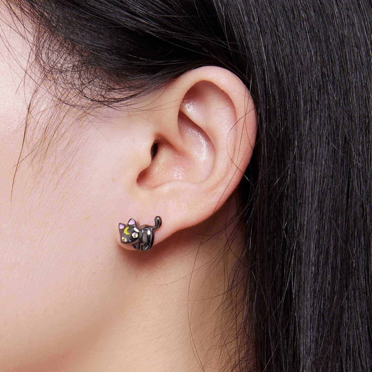 925 Sterling Silver Black Gold Plated Enamel CZ Earrings Size 10*14mm for Women DestGlow