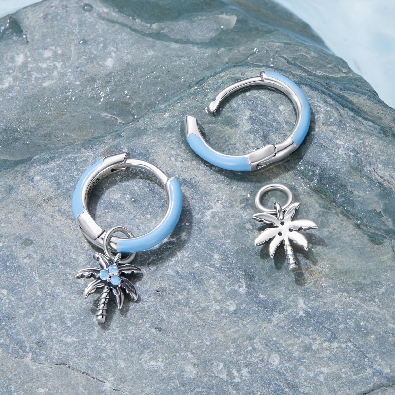 925 Sterling Silver Earrings with Nano Opal Stone and Enamel, Oxidized Finish DestGlow