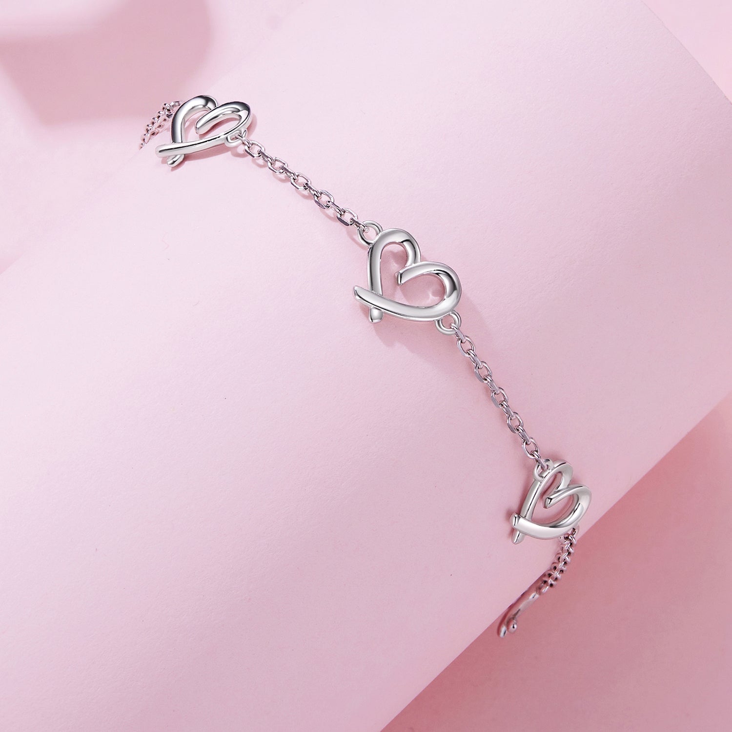 925 Sterling Silver 15+6cm 0.8cm Heart White Gold Plated Bracelet for Women DestGlow