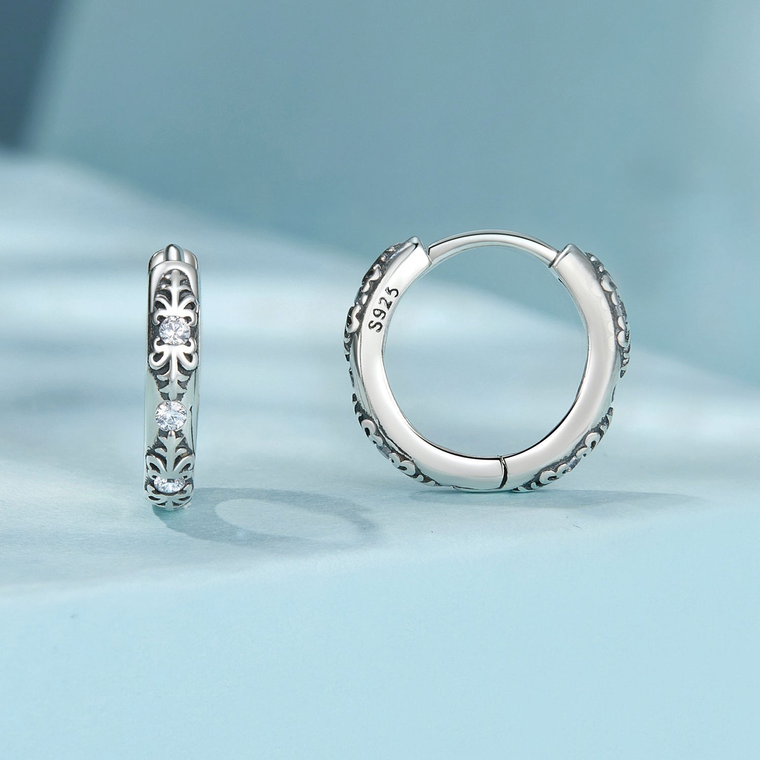 925 Sterling Silver Earrings with Oxidized Finish and Pavé Setting CZ for Women DestGlow