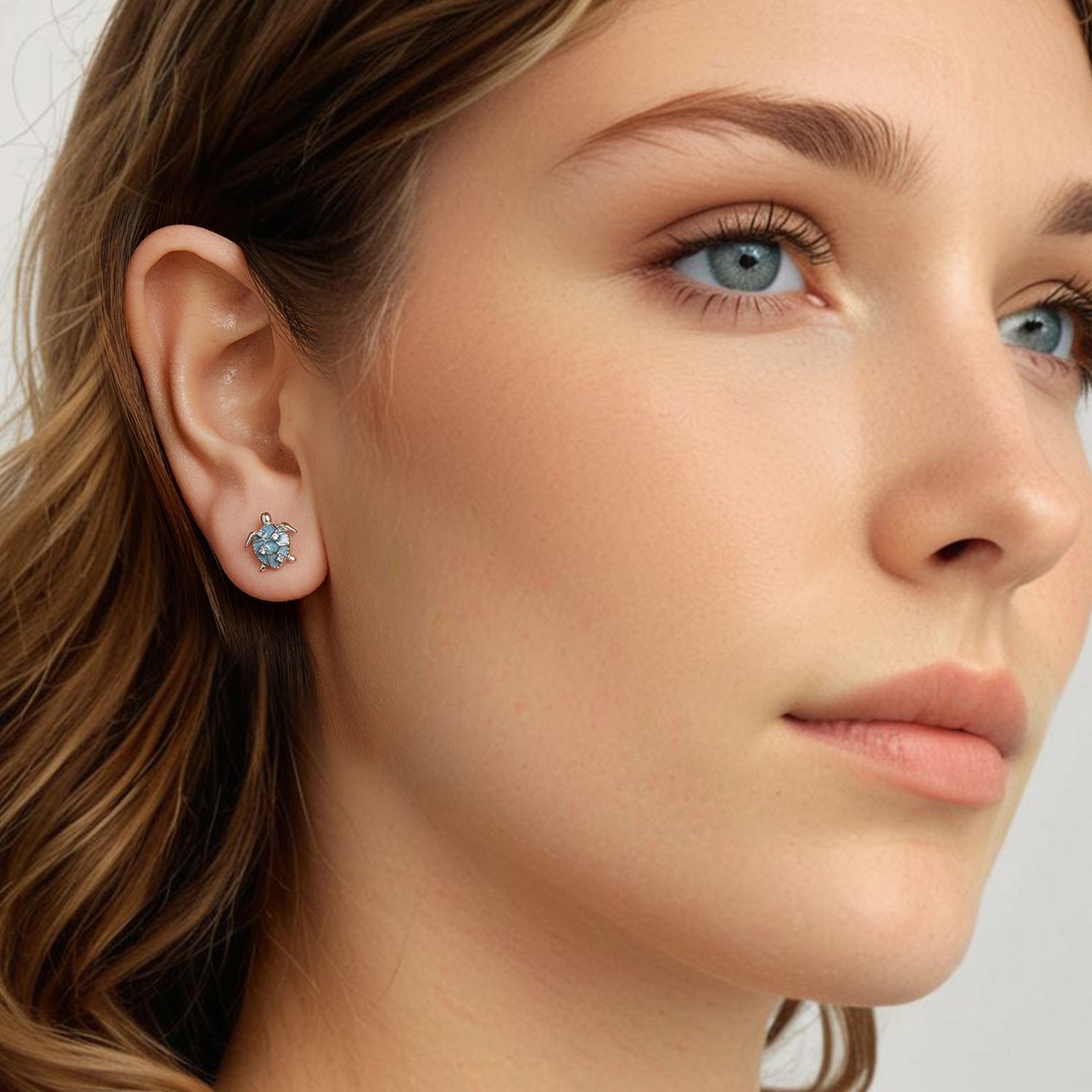 925 Sterling Silver Earrings with Enamel CZ in White Gold, 1.0x0.9cm for Women DestGlow