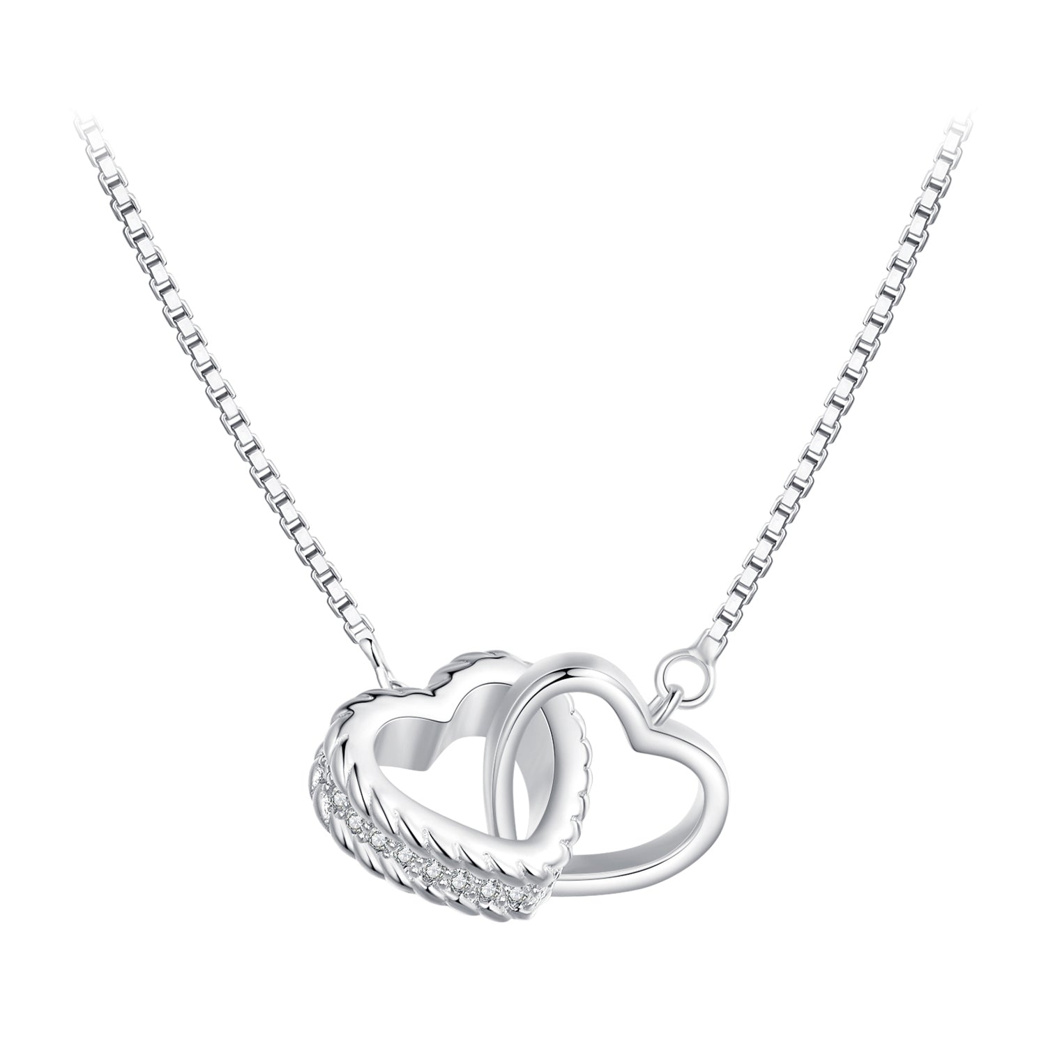 925 Sterling Silver Necklace with CZ in Pavé Setting, Length 400+50mm, Pendant 11*18mm, Unisex DestGlow