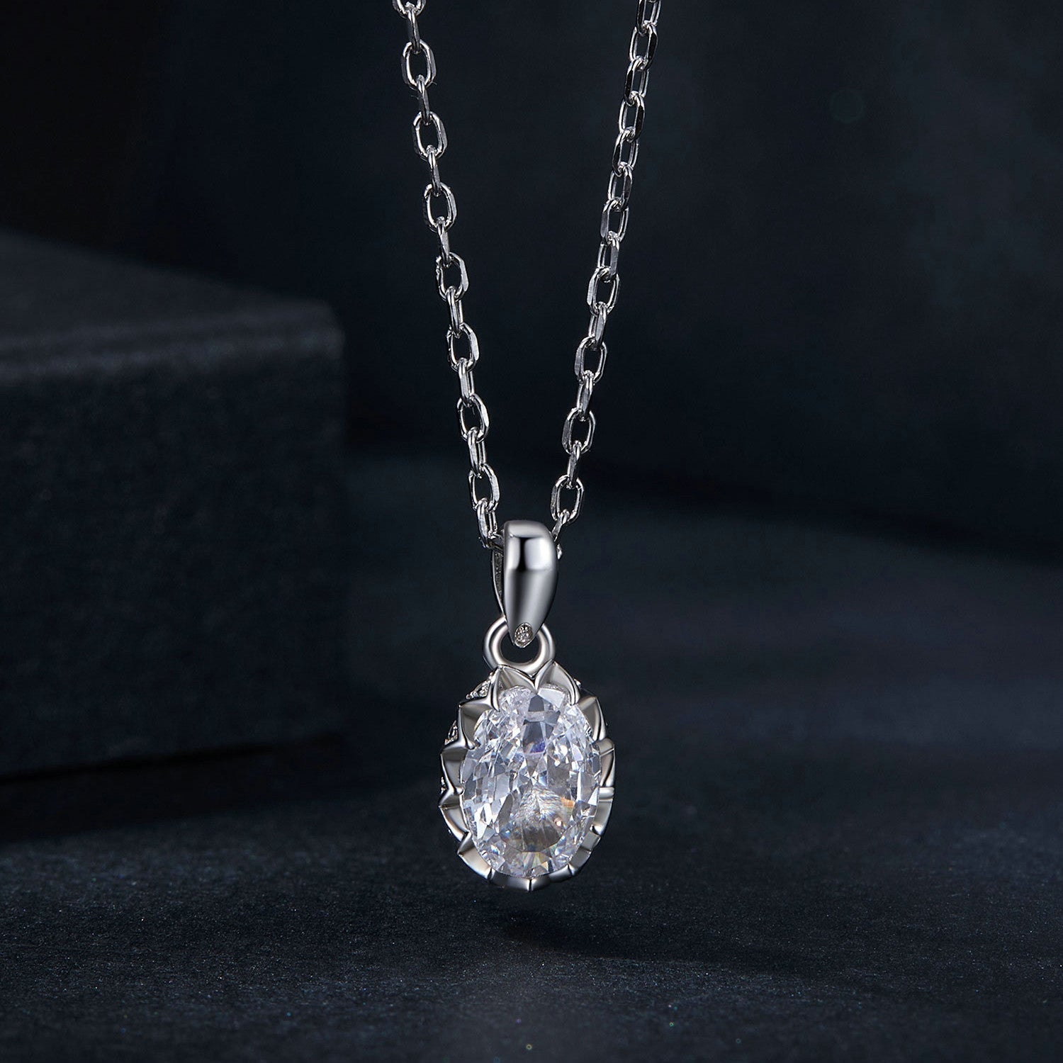 925 Sterling Silver 1 Carat Moissanite Necklace with Pavé Setting, 400 mm Length for Women DestGlow