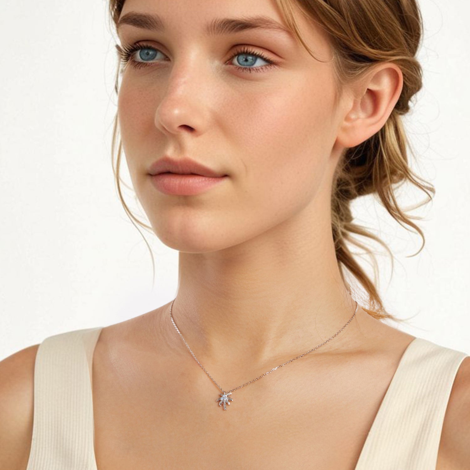 925 Sterling Silver + Nano Opal Stone Pendant Necklace for Women DestGlow