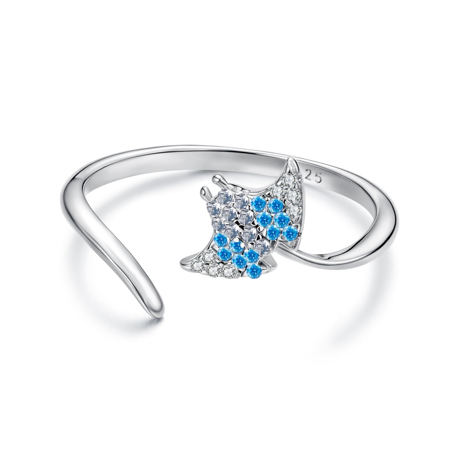925 Sterling Silver Manta Ray Ring with Pavé Setting CZ for Women DestGlow